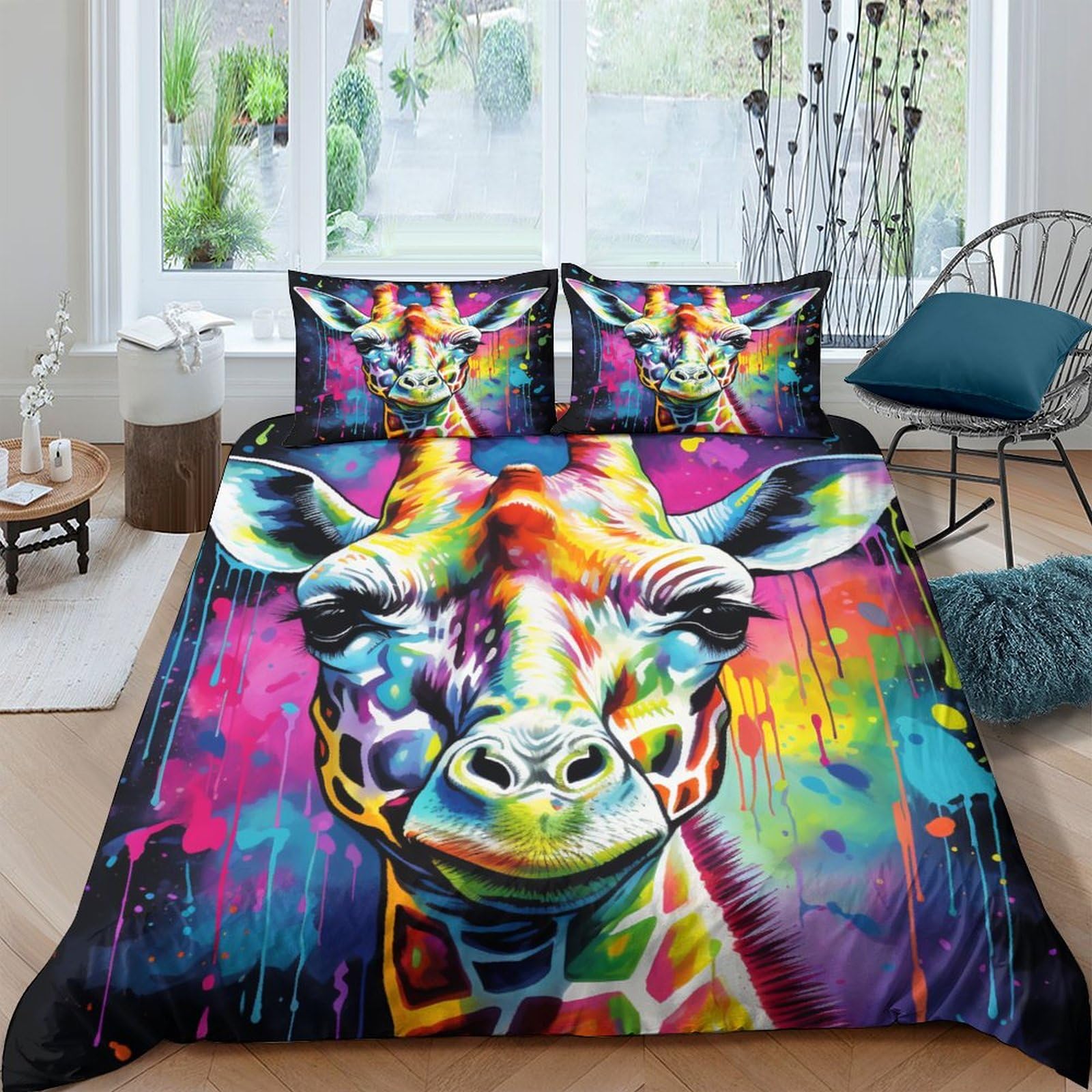 OPANZYYDE Giraffe Duvet Cover Set 3 PCS Hotel Quality Quilt Cover Bedding Sets Bed Covers with Pillowcases with Zipper Closure Ultra Soft Anti Allergic Microfiber Double（200x200cm）