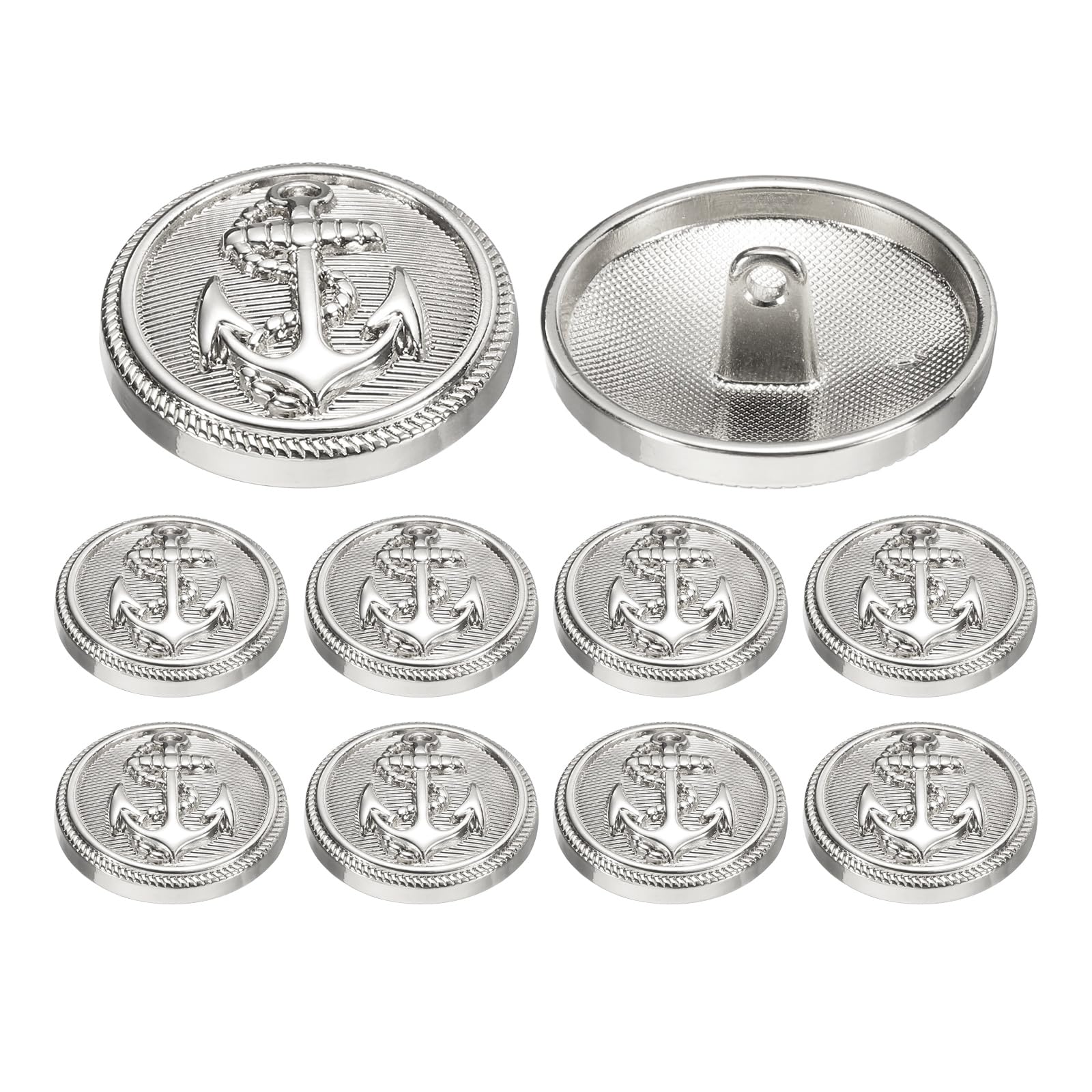 sourcing map 10pcs Metal Blazer Button, 22.5mm/0.89" Decorative Round Sewing Shank Buttons, Nautical Style Patterns for Men Women Suit Coat Jacket Uniform, Silver