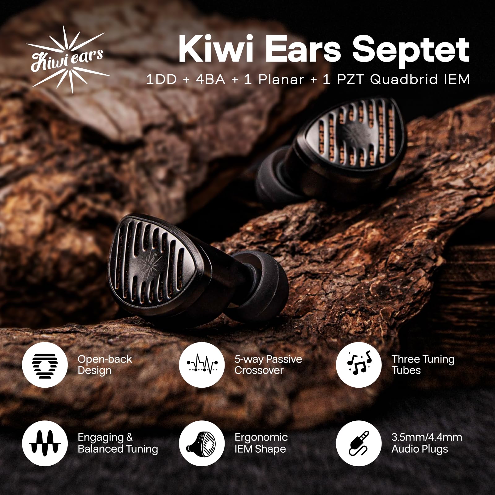 LINSOUL Kiwi Ears Septet 1DD 4BA 1 Planar 1 PZT Quadbrid IEM HiFi Ohrhörer mit 3,5 mm/4,4 mm modulares Kabel