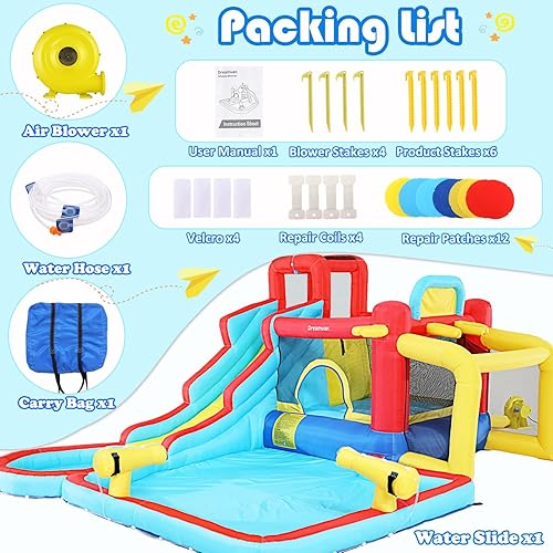 Miniatura 7 de Whubefy Inflatable Water Slide Park for Kids Backyard, Water Bounce House with Slides, Waterslides with Blower, Water Gun, Climbing Wall, Basketball