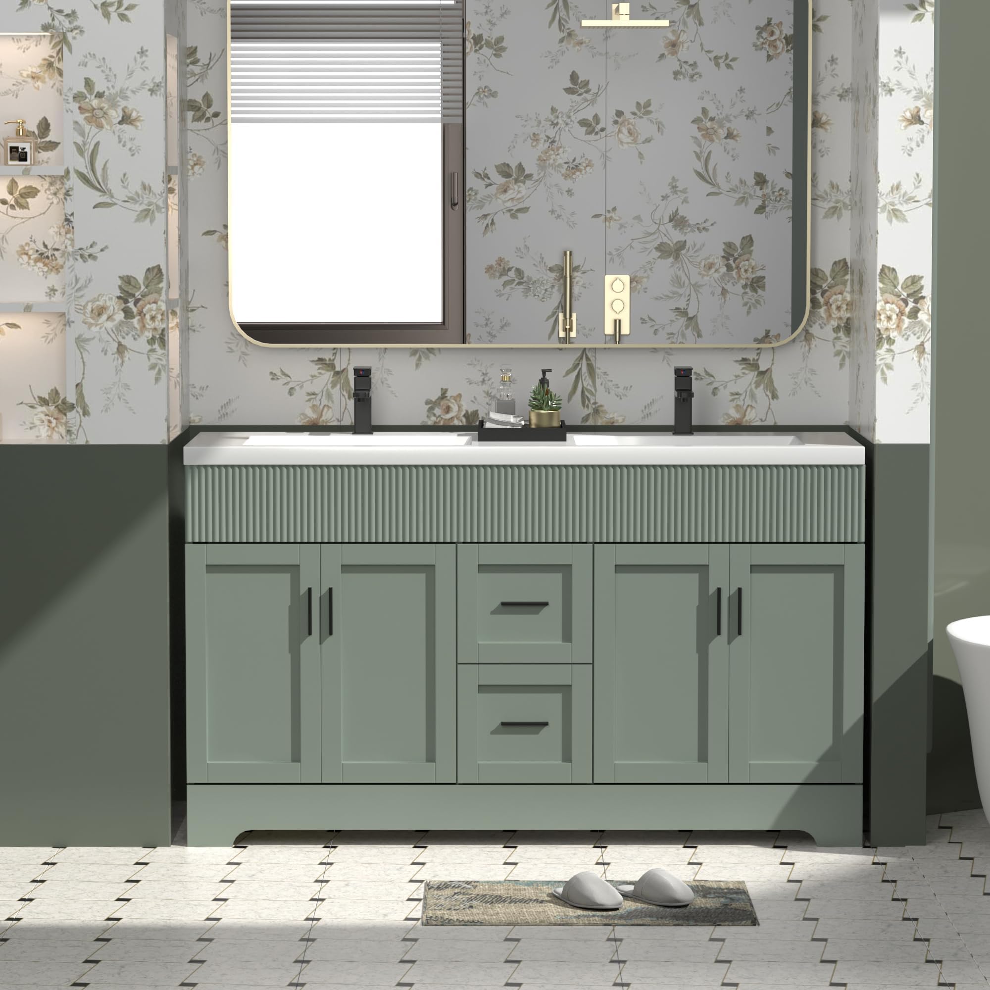 eclife 60 inch Gray Green Double Sink Vanity