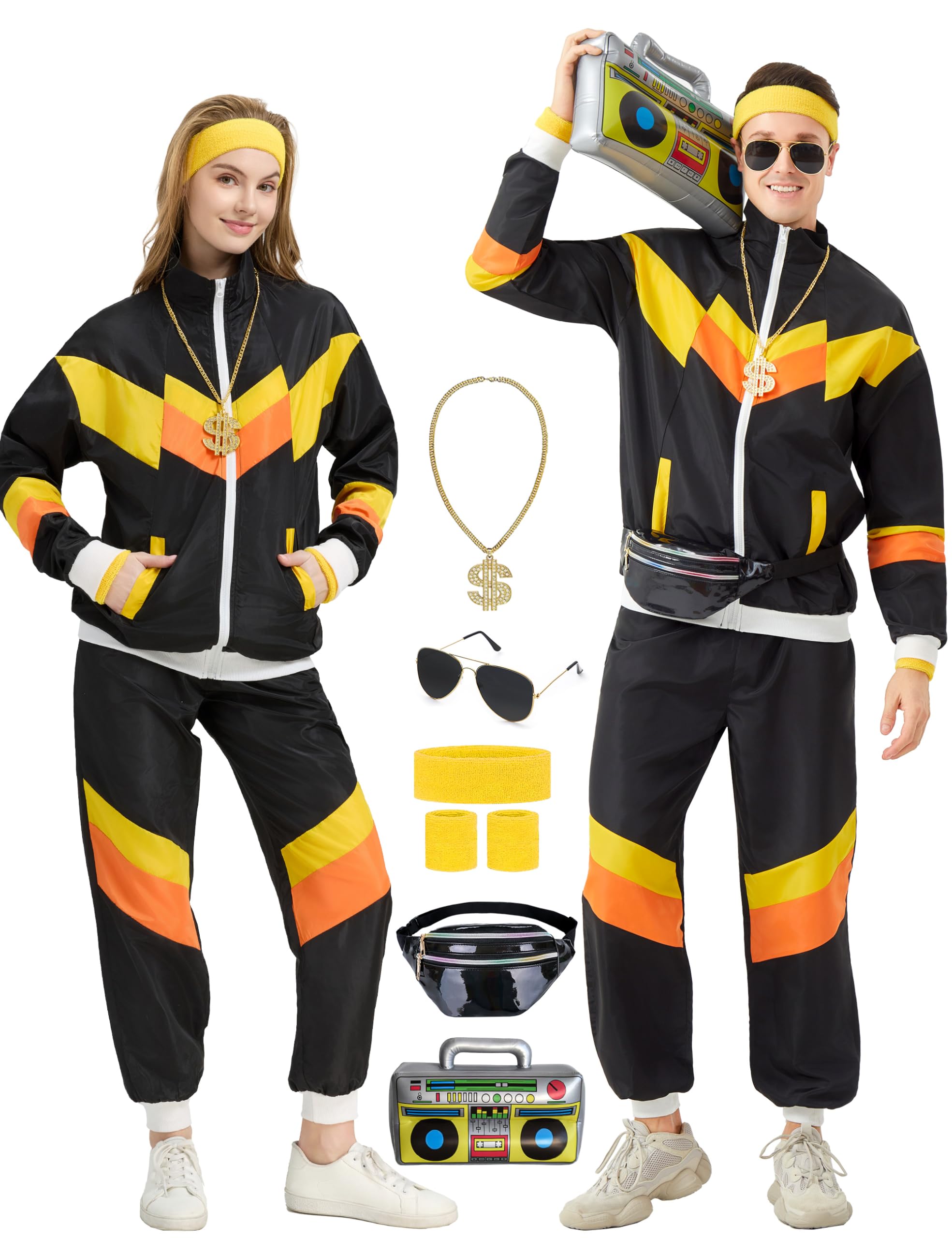 KUKIKUKI 80s 90s Outfit for Men and Women, 80s Tracksuit Sportswear, Tracksuit Jogging Suit Outfit for 80s Outfits Men's Costume