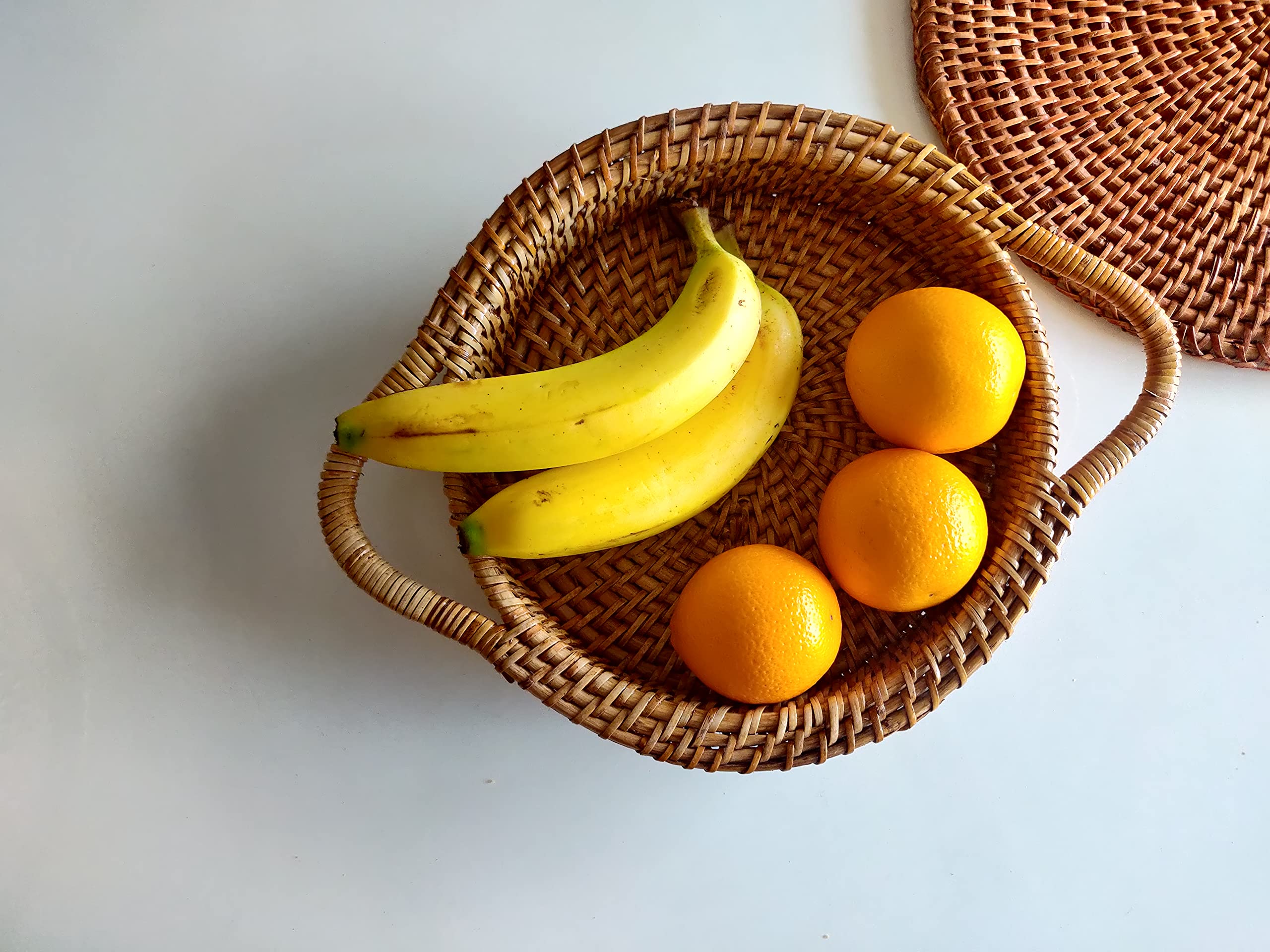 ethnikstory Cane Handcrafted Premium Decorative Wooden Serving Tray Large Tableware with Handle