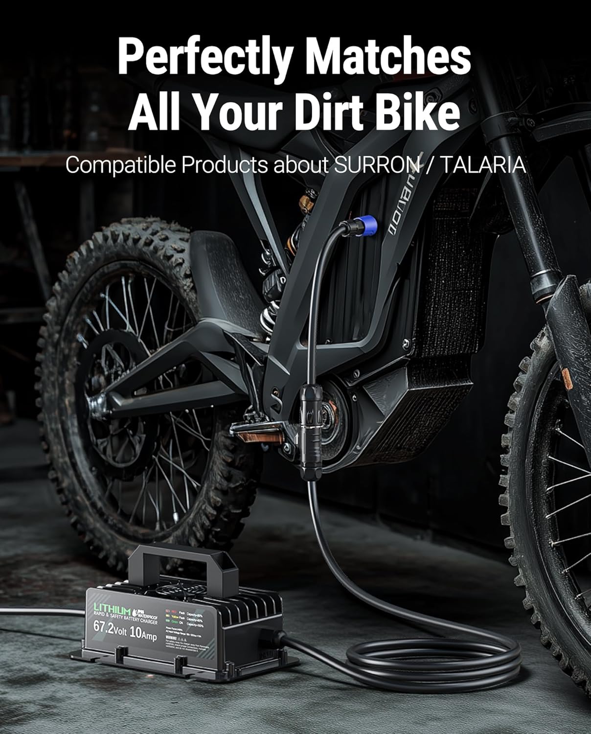 67.2V 10A Battery Charger with Detachable Cord,Charging Lithium Battery Adapter,Compatible with Segway Dirt Bike Sur-Ron X LightBee/Talaria Sting 4000 Series X3 L1E X3C MX3 MX4