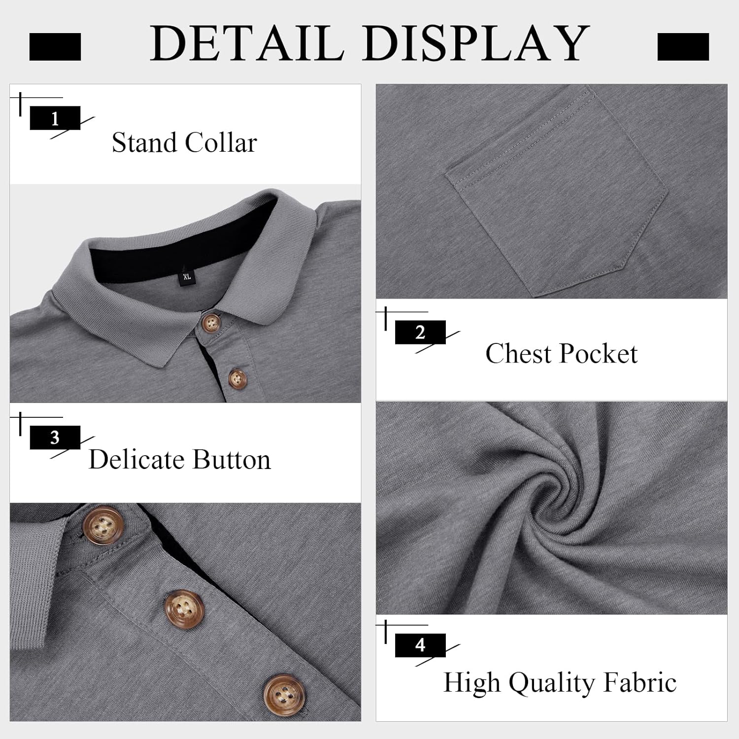 Mens Long Sleeve Polo Shirts Casual Moisture Wicking Golf Polo Shirts with Pocket Collared Work Pullover Tops