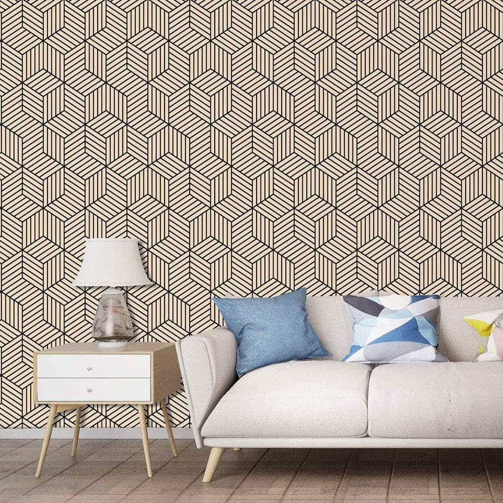 Geometric Cube Line Contact Paper 17.7 Inch x 32.8 FT Self Adhesive Peel & Stick Wallpaper for Kitchen Countertop Cabinet Furniture Bedroom Decor