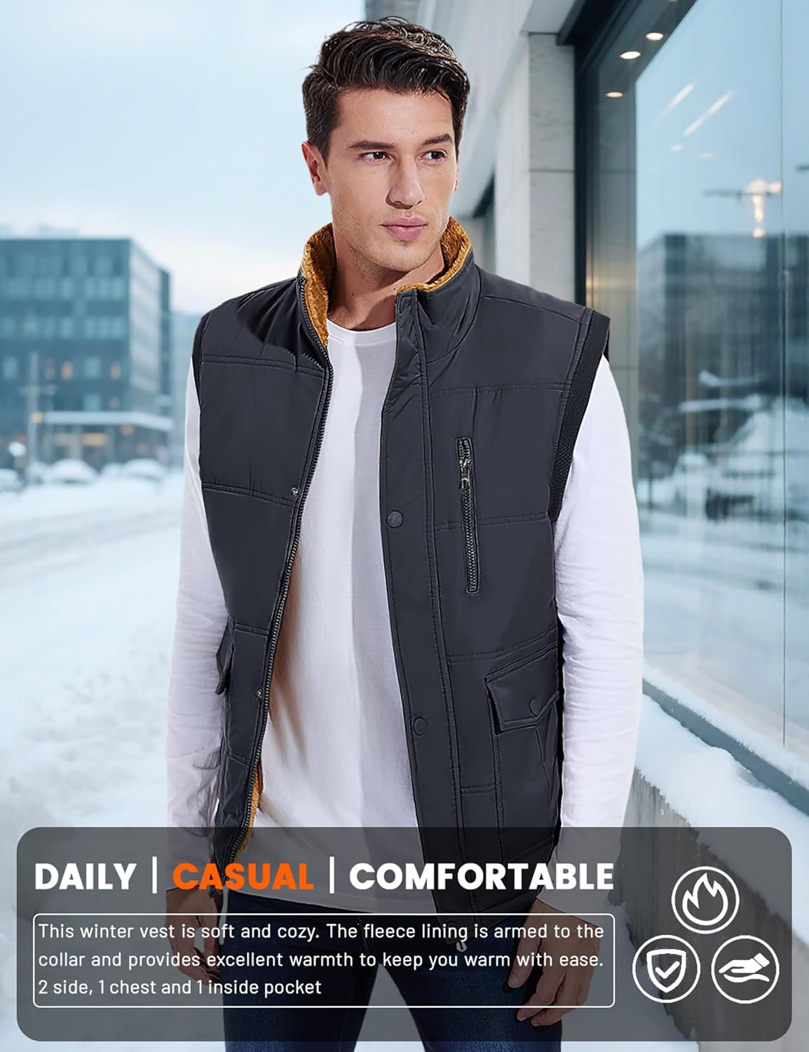 MAGCOMSEN Mens Winter Vests Outerwear Fleece Lined Puffer Vest Warm Casual Quilted Vest Bubble Sherpa Vest Jacket - Image 6