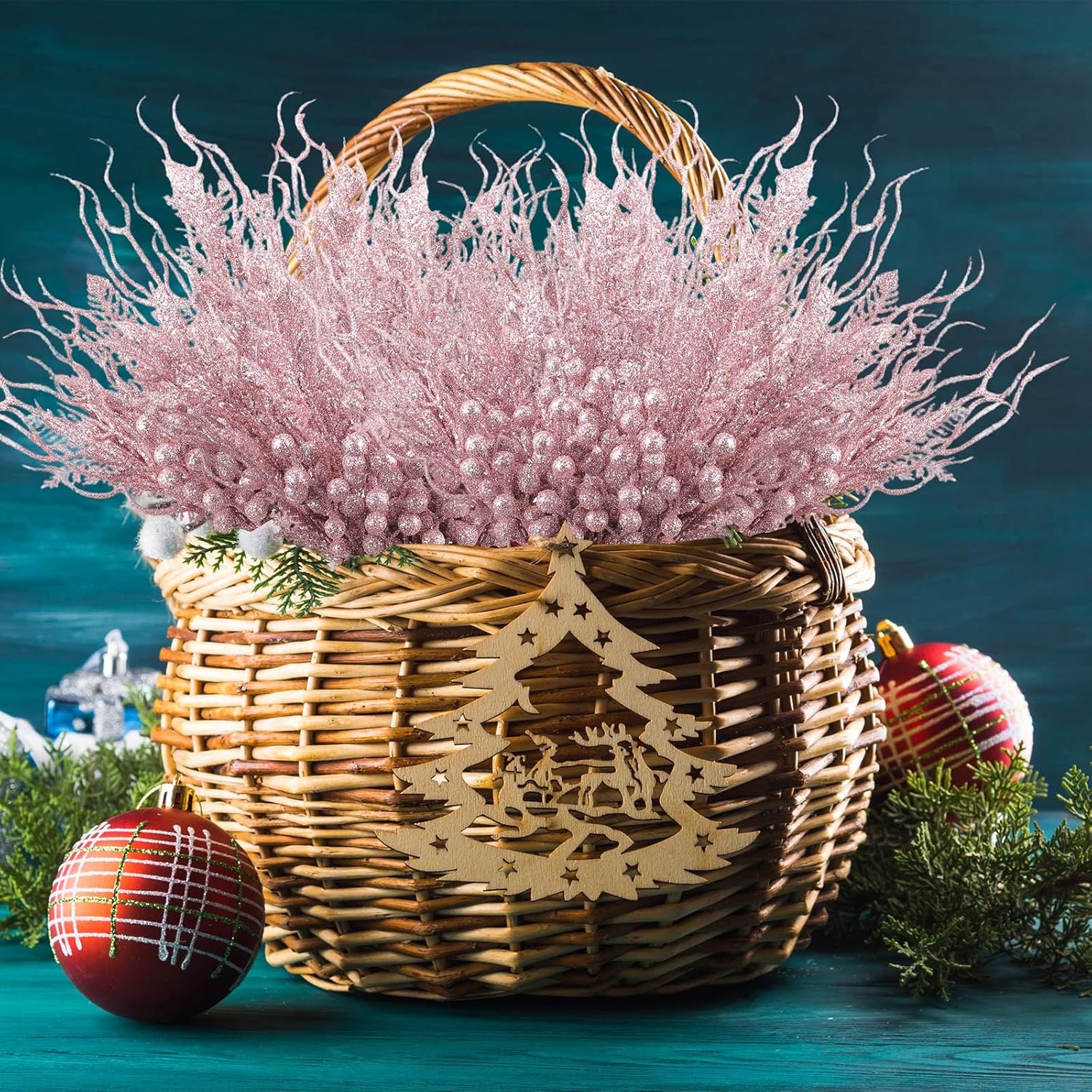 75個 クリスマス キラキラ 枝 3スタイル 人工クリスマスピック ベリー 茎 松葉 花柄 小枝 スプレー クリスマスツリーオーナメ