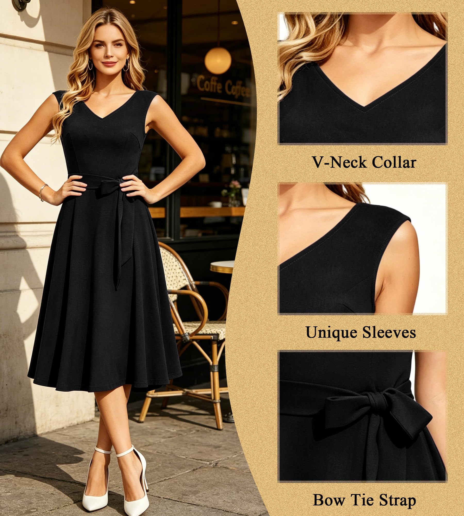 Vestido Mujer Elegante Vestido de Coctel Midi Vestido Formal para Invitada de Boda Fiesta ConfirmaciónVintage Años 50