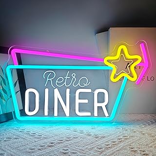 Retro Diner Neon Sign Dimmable 50s Party Decorations Neon Lights 50s Din...