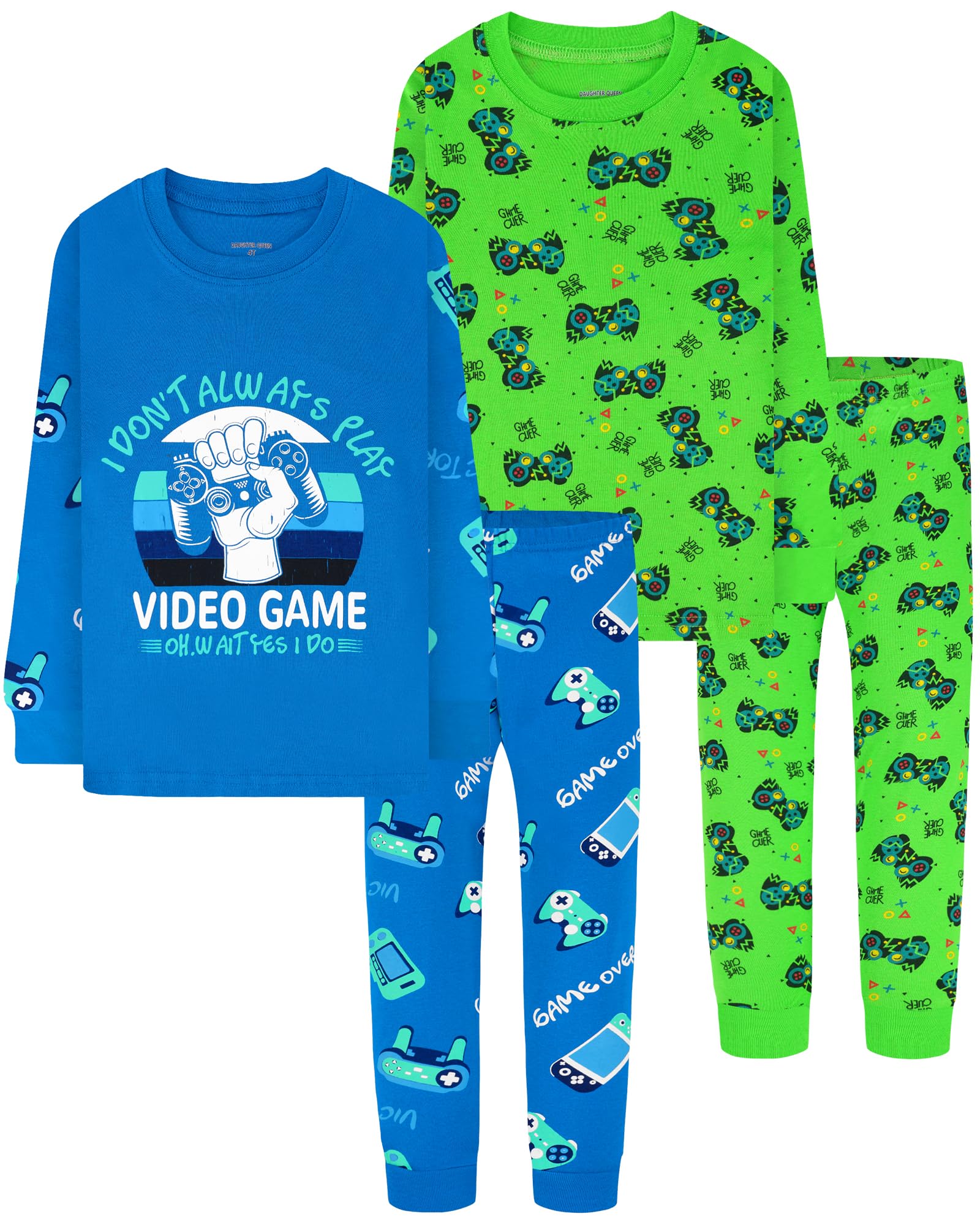 DAUGHTER QUEEN Boys Pajamas 4 Pieces Long Set 100% Cotton Sleepwear Size 18 Months-12 Years