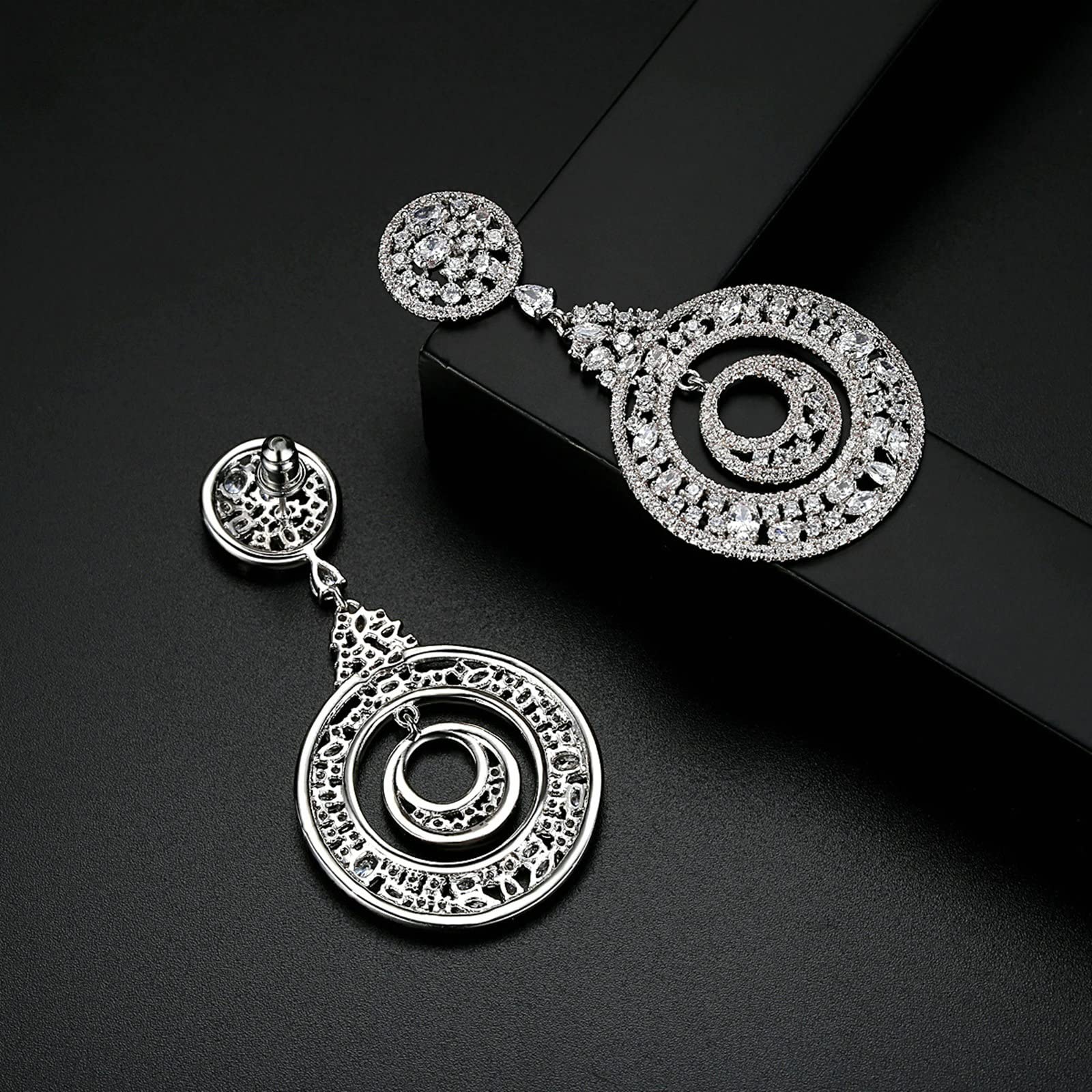KnSam Pendientes de mujer, de oro, pendientes para niña, doble redondo con circonita cúbica, cobre, pendientes para mujer o niña, color blanco y oro