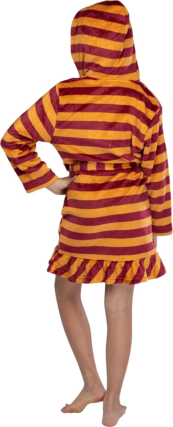 Harry Potter Girls' Striped Ruffle Plush Fleece Robe - All 4 Houses Gryffindor, Hufflepuff, Slytherin, Ravenclaw