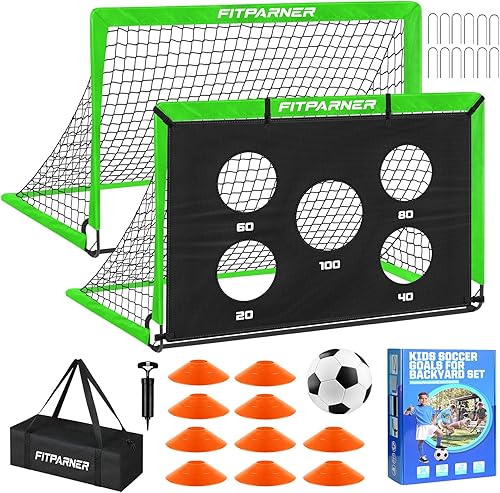 Miniatura 9 de Soccer Goal,Backyard Soccer Goals for Kids 2 Pack,4x3/6x4 FT Portable Pop Up Soccer Nets with Target,Ball&Cones,Complete Training Equipment for Kids