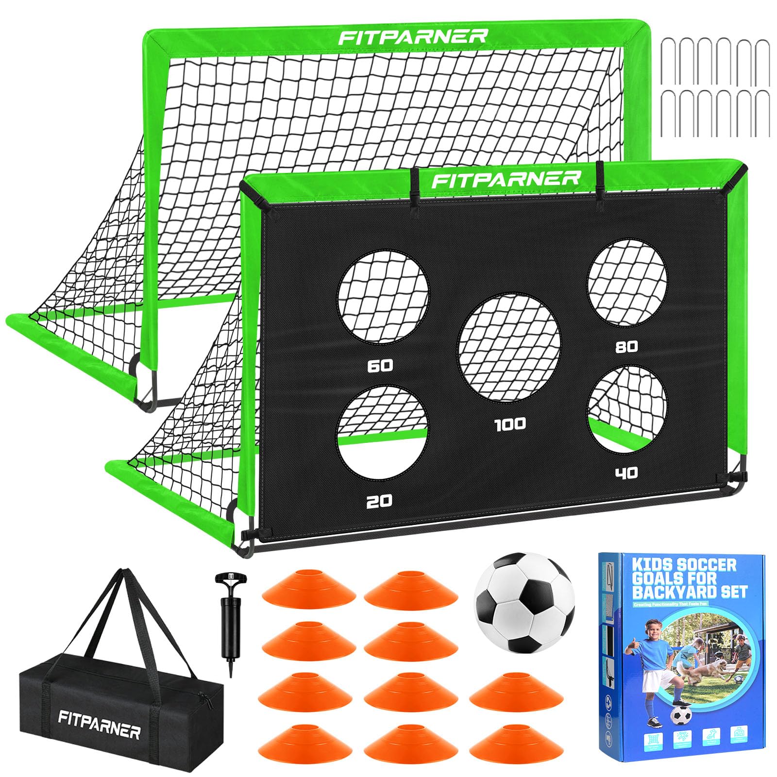 Soccer Goal, 4x3 ft Soccer Net, Backyard Training Equipment Set with Soccer Target, Cones for Soccer Practice,Outdoor Game, Ideal Soccer Gifts