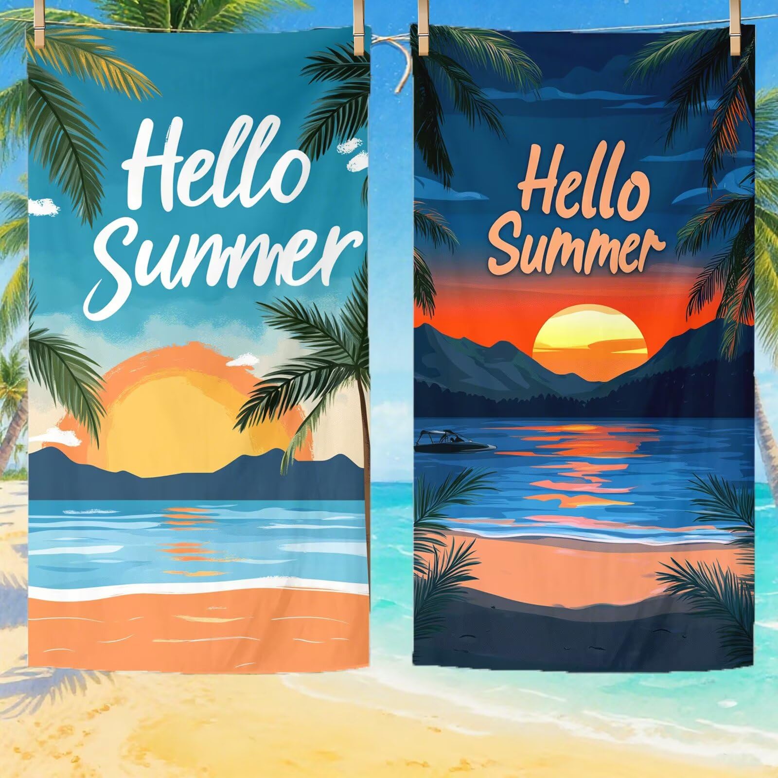 Telo Mare Microfibra, Telo Mare Grande 200x100 cm Set da 2, Antisabbia Asciugatura Rapida Assorbente Salvietta da Spiaggia Asciugamano per Palestra Piscina Viaggi Picnic, Regali Donna Estate Q-772