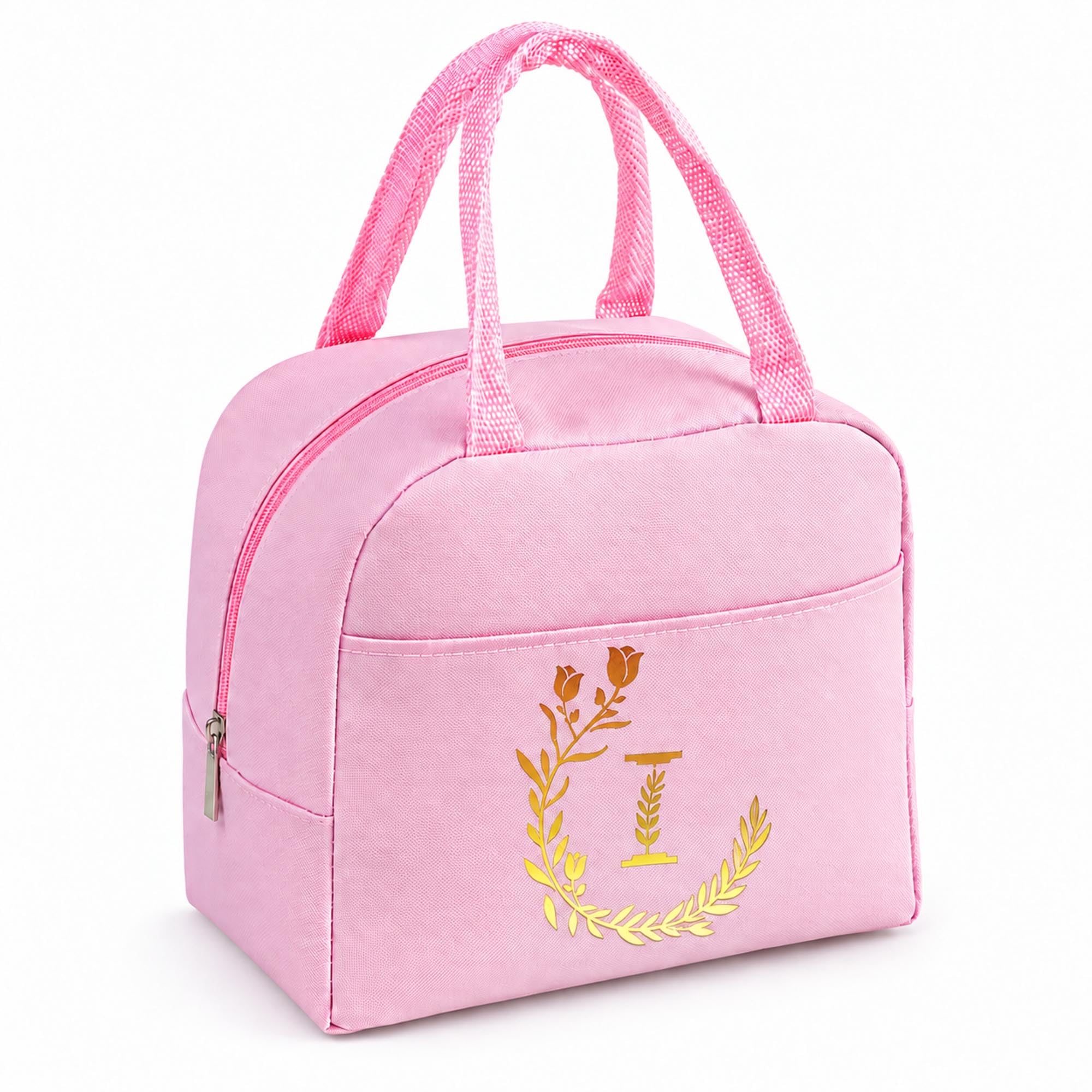 Personalized Pink Initial Letters Insulated Lunch Bag for Women Men Kids -I