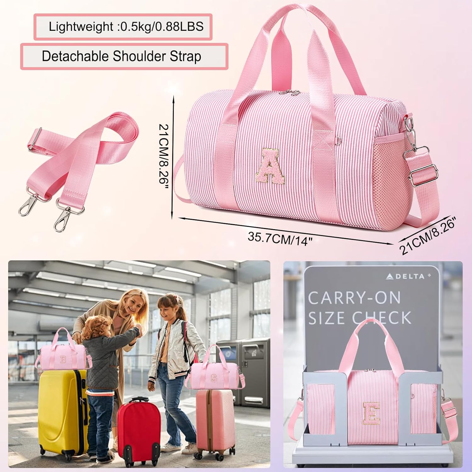 Girls Gym Bag Dance Bags Personalized Initial Ballet Bags Travel Tote with Adjustable Straps,Birthday Gifts for Women Girls Kids Teens (Pink-M)