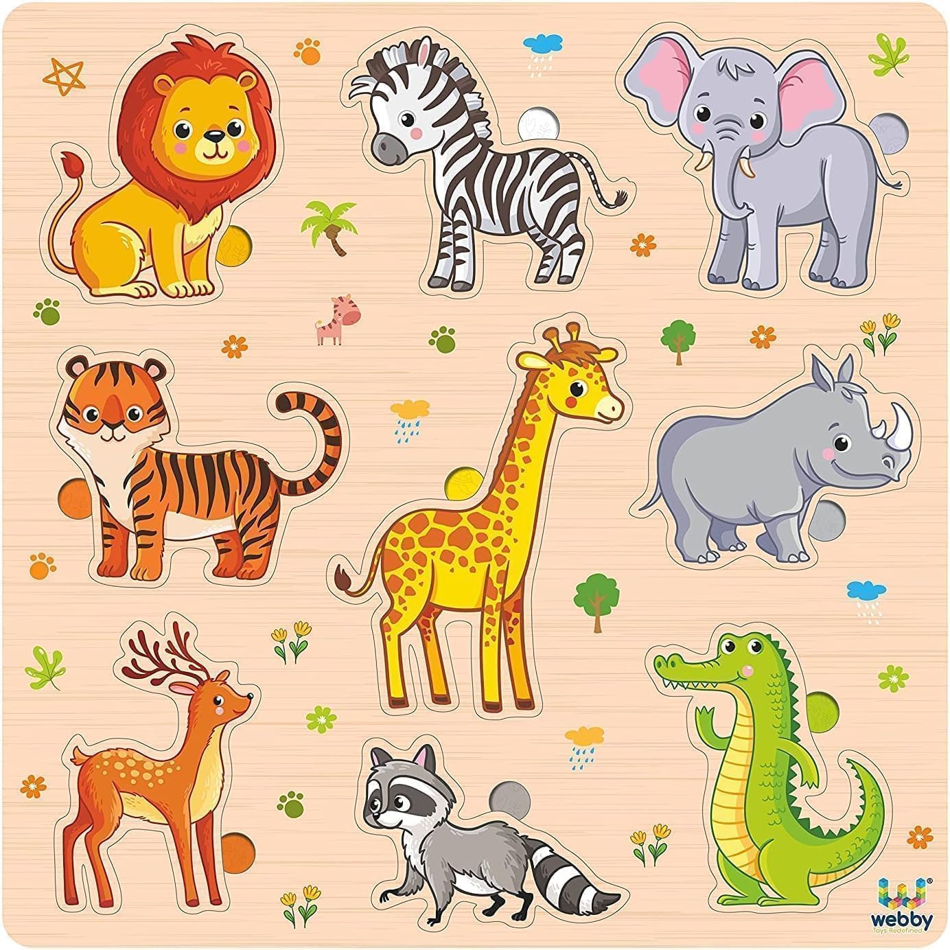 Webby Wooden Animals Montessori Educational Pre-School Puzzle Board Toy For Boys And Girls, Kid