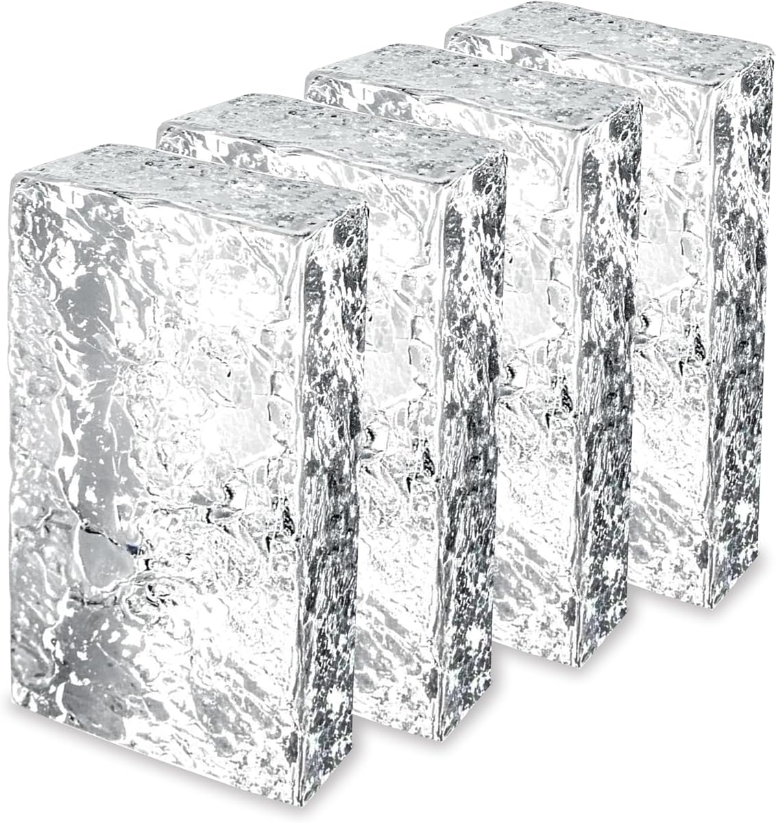 Paquete de 4 ladrillos de vidrio sólido rectangulares con diseño de cristal de hielo de alta transparencia, 7,9 x 3,9 x 2 pulgadas, utilizados en campos de construcción como particiones de pared, así como para accesorios de iluminación de bricolaje, mesas de bricolaje, etc.