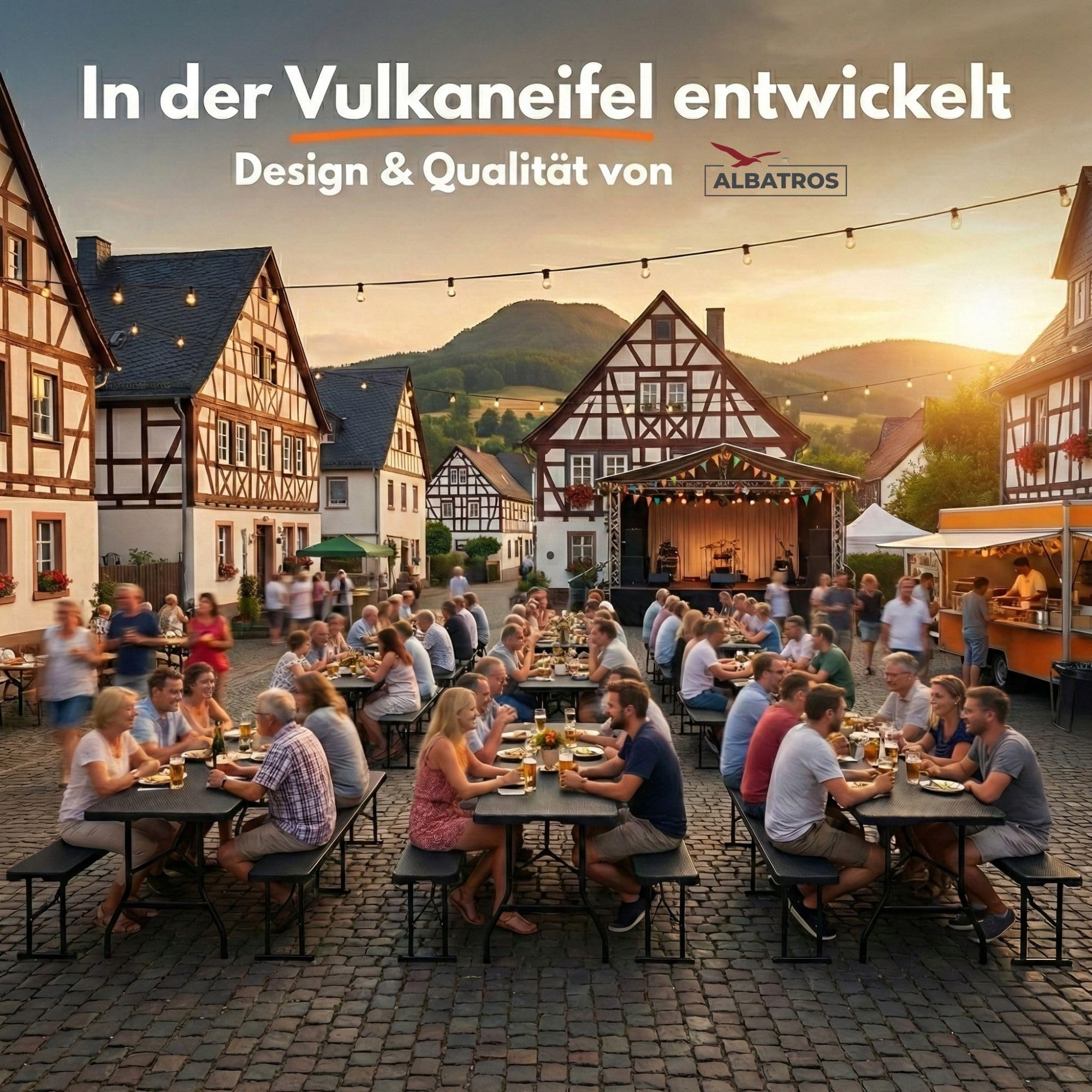 ALBATROS Bierzeltgarnitur 3-teilig klappbar | Stabiler Klapptisch 300 kg & 2 Bierbank 500 kg | Biertischgarnitur für 10 Personen | Camping Tisch Outdoor | Biertisch 182 cm | Garten Möbel Set