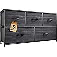 DWVO Wide Chest of Drawers, Dresser with 5 Drawers, Oak Grain Fabric Storage Tower, Dresser for Bedroom with 5 Drawers, Living Room, Closets - Sturdy Steel Frame, Wooden Top