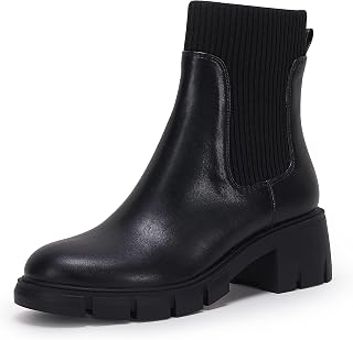 Women’s Chelsea Platform Ankle Boots Elastic Slip On Chunky Block Heel Lug Sole Booties
