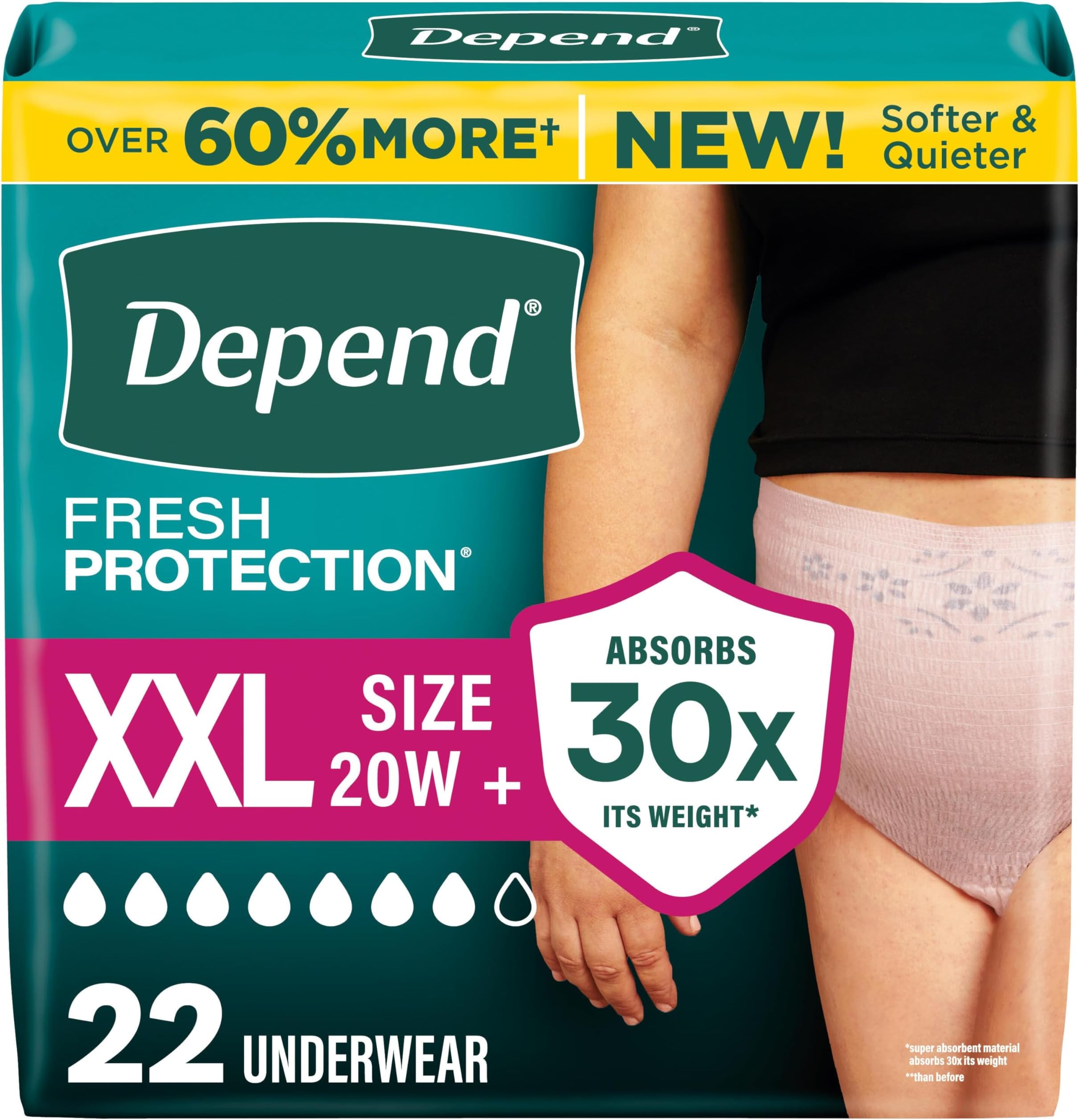 Fresh Protection Adult Diapers, Incontinence Underwear for Women, Disposable, Maximum, XXL, Blush, 22 Count, Packaging May Vary