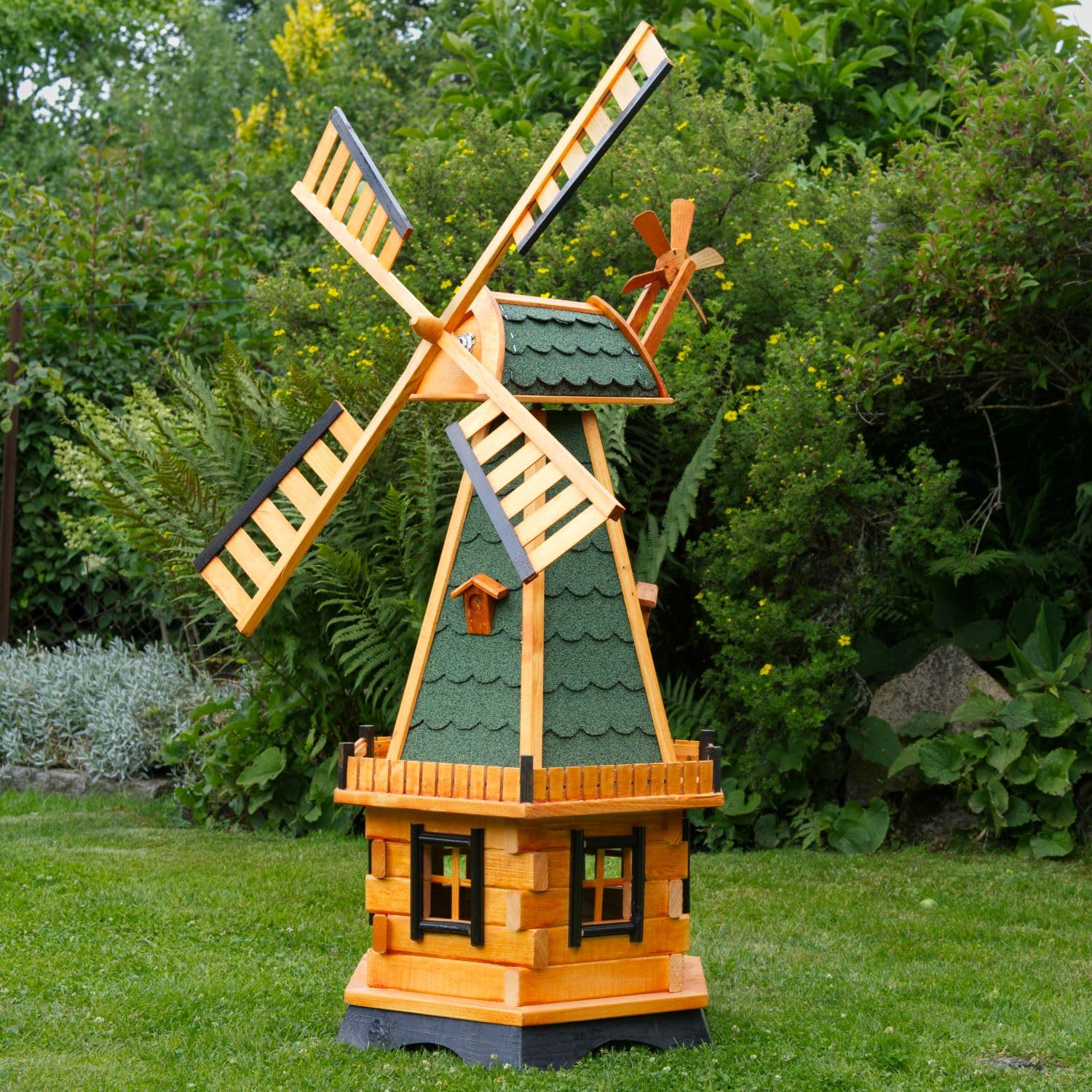 Deko-Shop-Hannusch Große Windmühlen wahlweise mit Solarbeleuchtung - Höhe 1,30 oder 1,45 Meter, Farbe|Größe:1.45m grün Solar