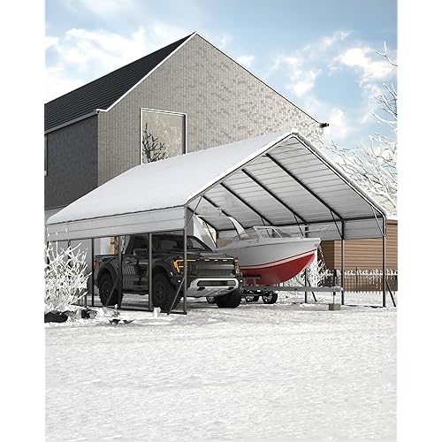 20x25x12.8 FT Metal Carport with Reinforced Frame, Galvanized Steel Roof & Enhanced Base Heavy Duty Car Ports for All-Weather Car Garage Shelter for Car, Truck, Pickup, SUV, Tractor, and Boat