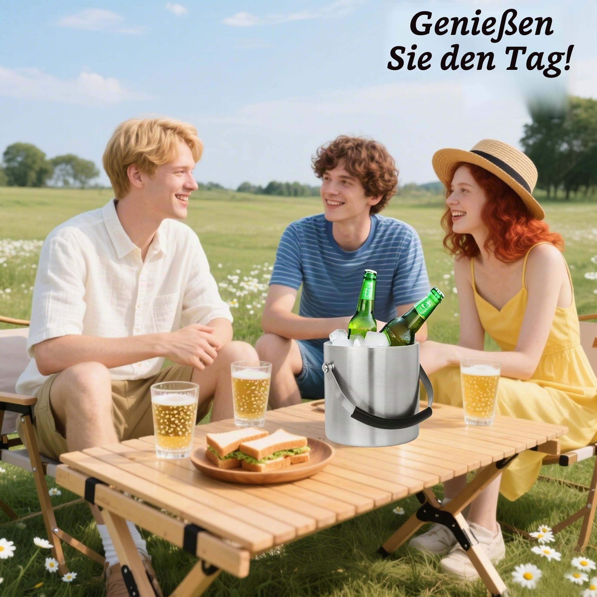 1.6 L Eisbehälter, Eisbehälter aus Edelstahl 1.6 L, Edelstahl-Eiskübel, doppelwandig, doppelwandiger isolierter Eisbehälter für Eiswürfel, ideal zum Kühlen von Bier, Champagner, Wein und Obst (1.6L)