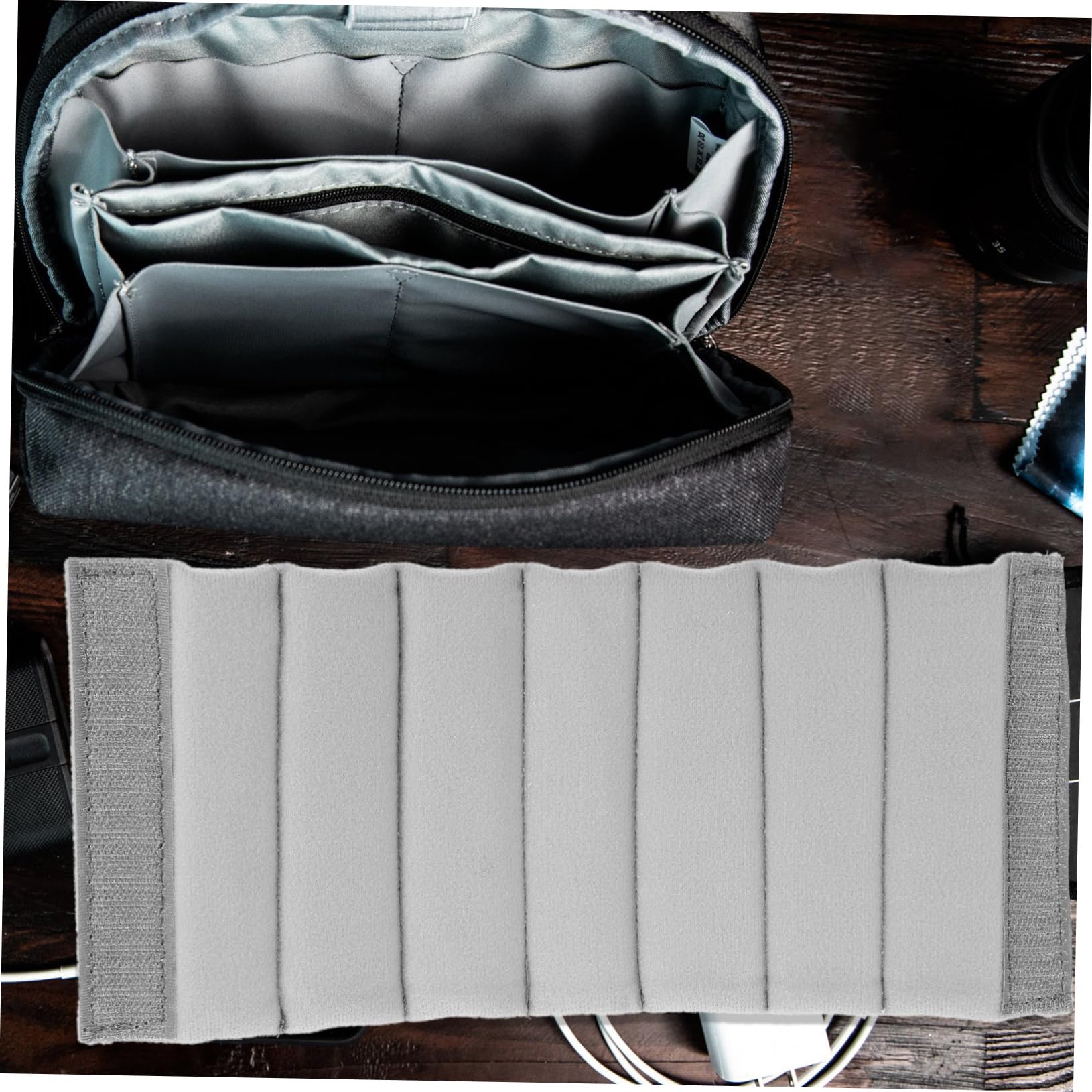 Uonlytech 4 Piezas Divisor De Bolsa De Cámara Bandolera para Mochila, Mini Total Grey N Mampara Enrollable De Gamuza Gris
