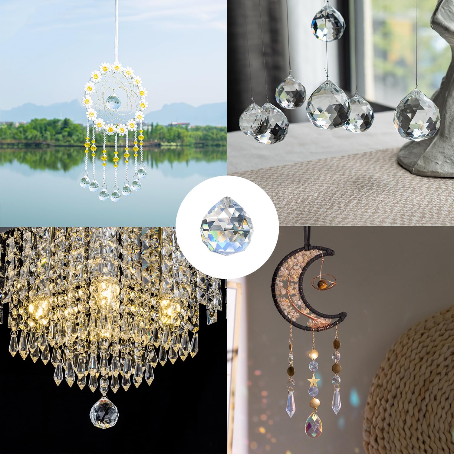 10 Bolas de Cristal Transparente (20mm) - Prismas Colgantes para Decoración - Ideal para Ventanas, Jardín, Hogar y Bodas