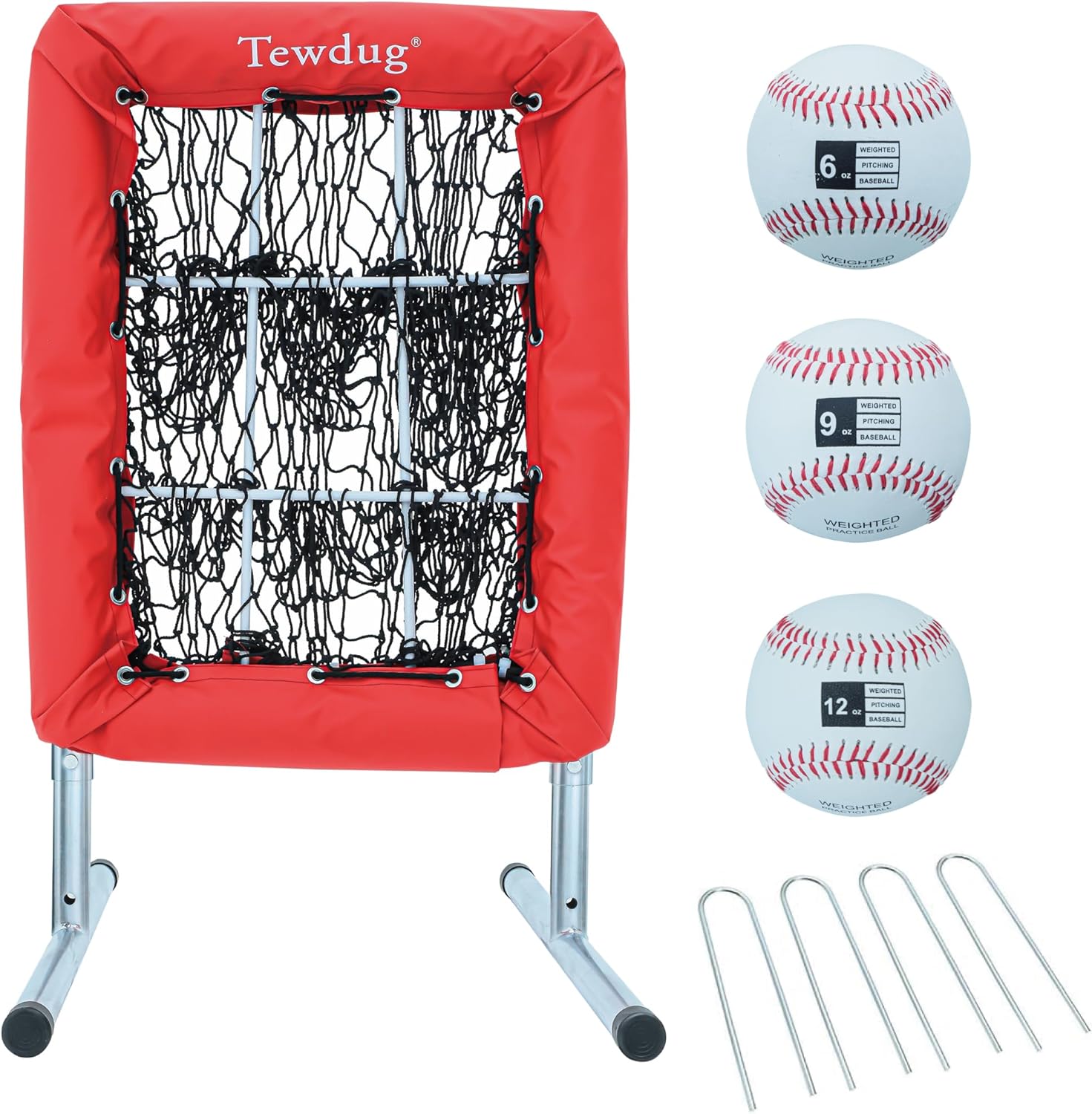 7x7ft Baseball Softball Training Net,Portable Baseball Throwing Net for Hitting, Pitching Practice with Carry Bag,Ground Stakes, Training Equipment for All Ages Red