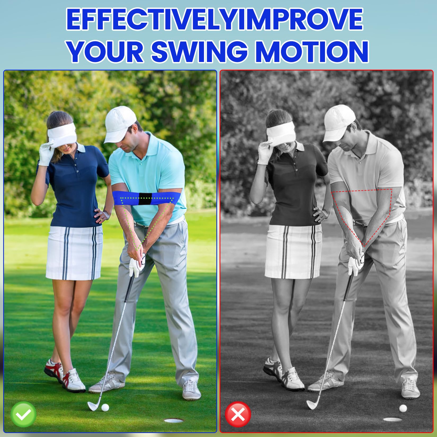 2 Piezas Entrenador de Movimiento de Brazo para Golf, Ayudas para el Entrenamiento de Golf, Bandas de Corrección de Postura de Golf, Para Golfistas Principiantes, Mejora Tu Posición de Swing