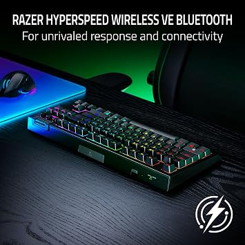 Razer BlackWidow V4 Tenkeyless HyperSpeed (Turuncu Dokunsal Anahtarlar) - Kablosuz Çalışırken Değiştirilebilir Oyun Klavyesi - Bluetooth ve HyperSpeed 1000Hz - Snap Tap - QWERTY US/ABD | Siyah