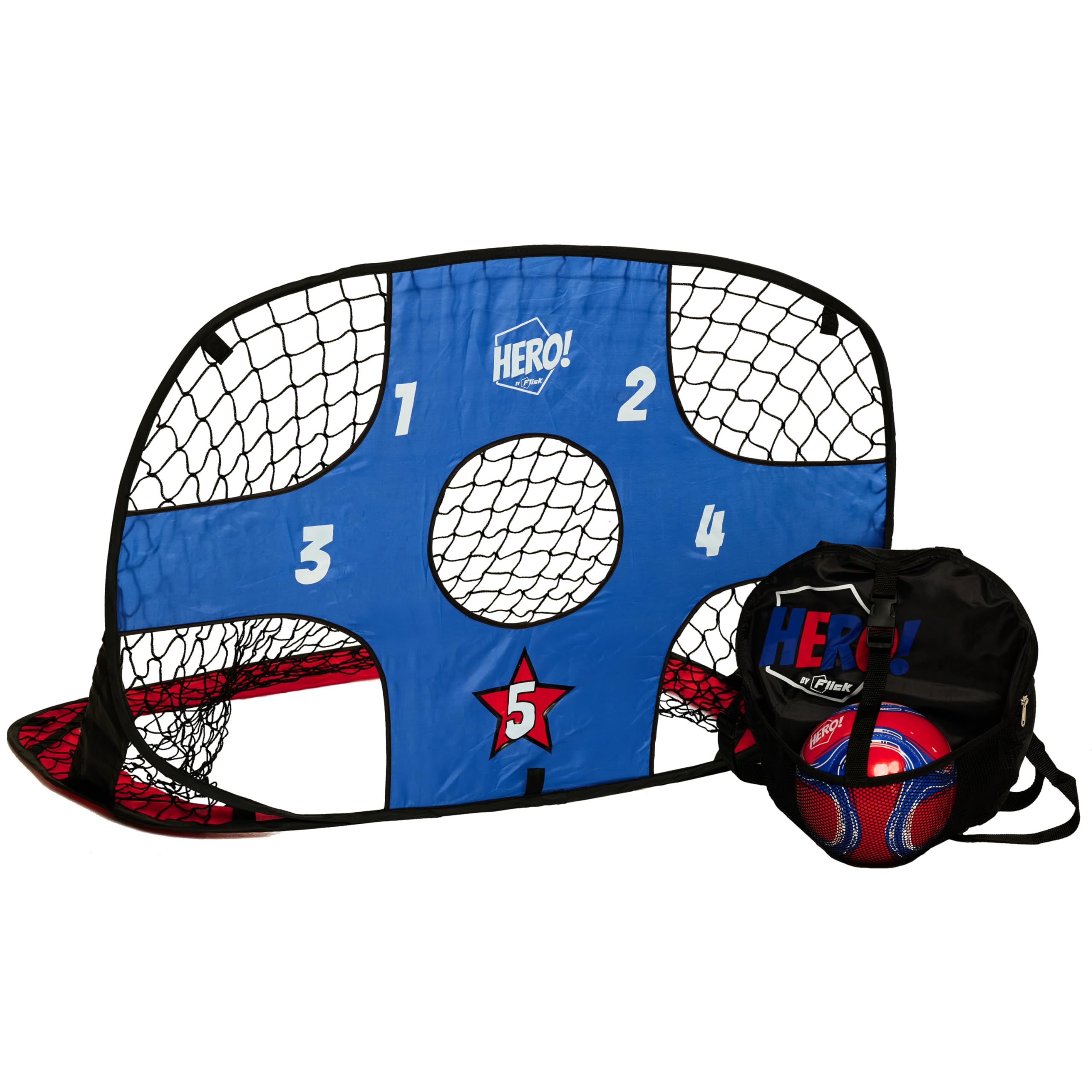Football Flick HERO! Pop Up Goal | Reversible Football Target Net for Indoor or Outdoor Use | Foldable & Portable for Travel | Goal Post Training Equipment for Young Kids, Red,Blue, One Size-image-32
