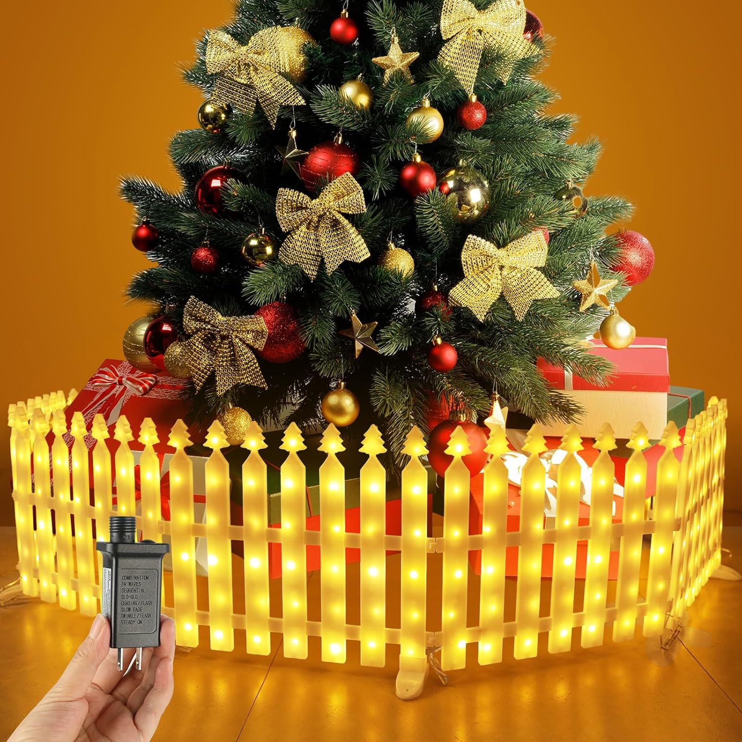8 Pack Lighted Garden Fence, Christmas Tree Fence Lights