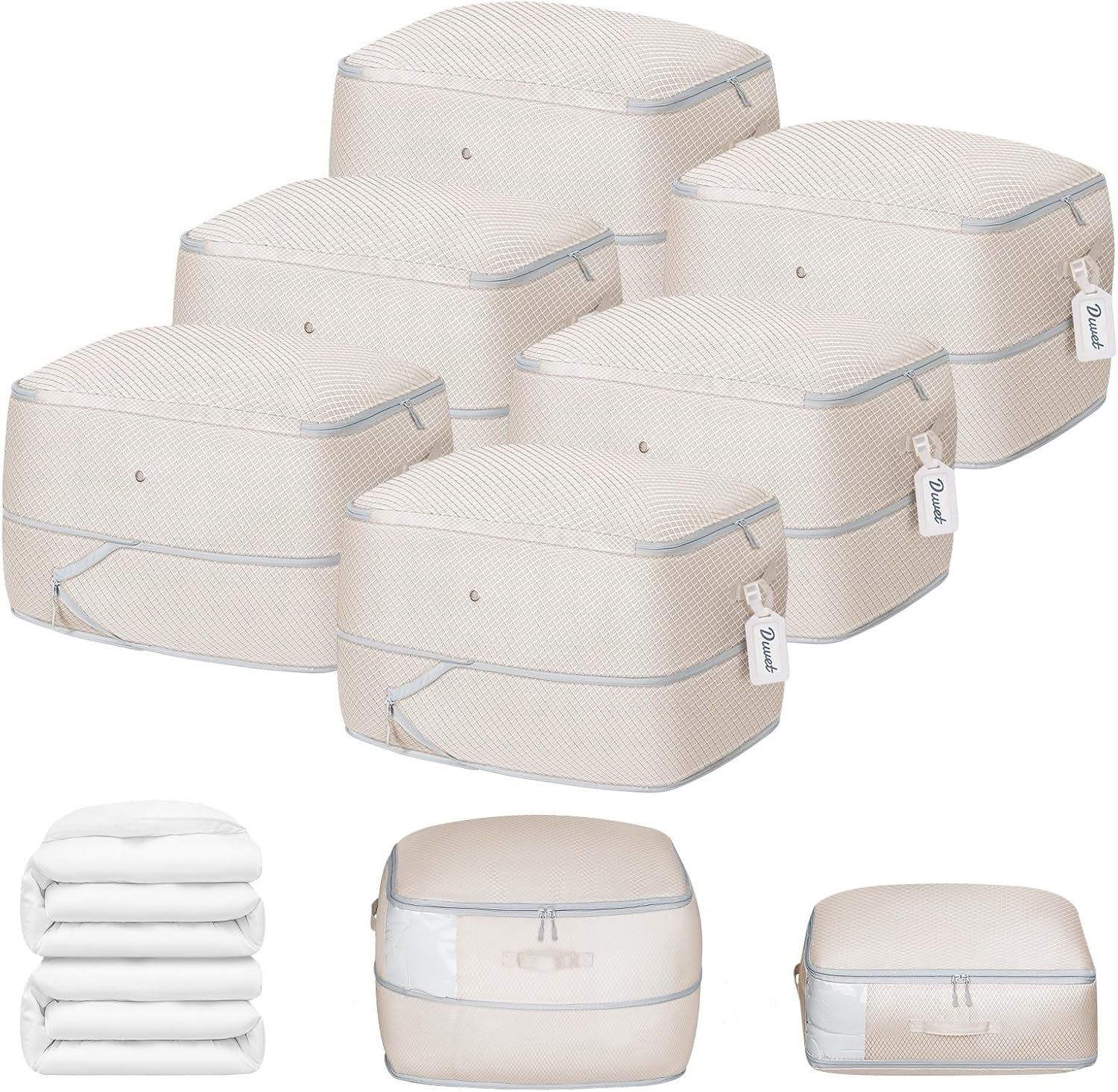 DIMJ Comforter Storage Bag 6 Pack - Blanket Storage Organizer Compression Bags, Large Capacity Ultra Space Saving Self Compression Organize for Bedding, Pillow, Duvet, Sheet Storage with Zipper Window