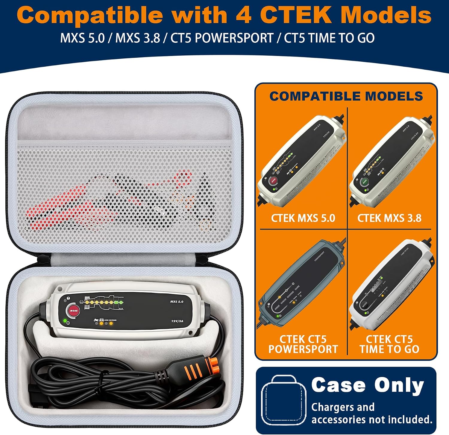 Khanka CTEK MXS 5.0 Ładowarka Case twarda torba ochronna do ładowarki baterii CTEK MXS 3.8 CT5 Time TO GO CT5 POWERSPORT tylko etui