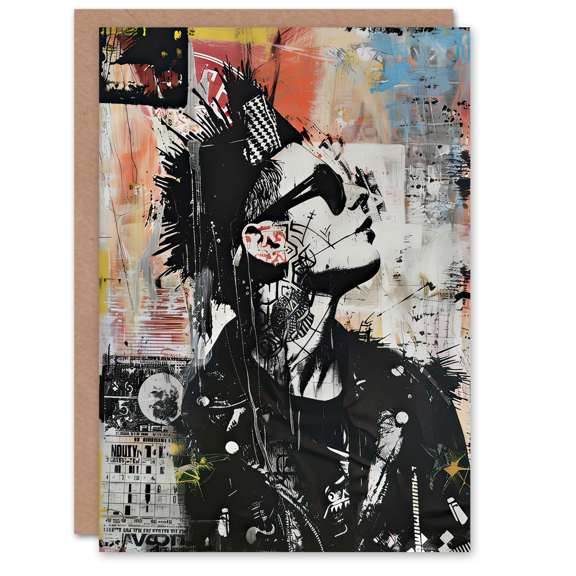 Artery8 Greeting Card Punk Portrait Street Art Mohawk Bold Anarchy Blank For Him Or Her Art Birthday Card