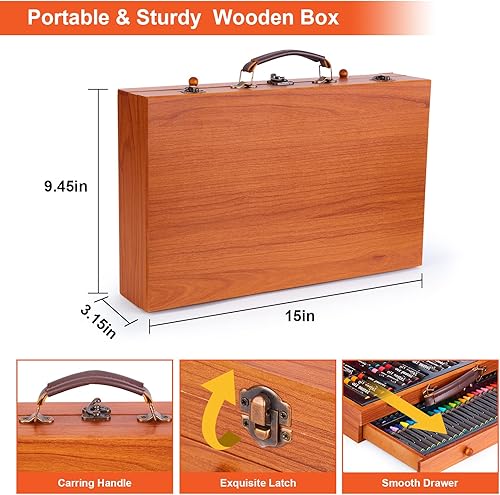 Miniatura 2 de AGPTEK Juego de arte de 141 piezas, kit de suministros de arte de lujo con crayones, lápices de colores, lápices de bocetos, pinceles de pintura,