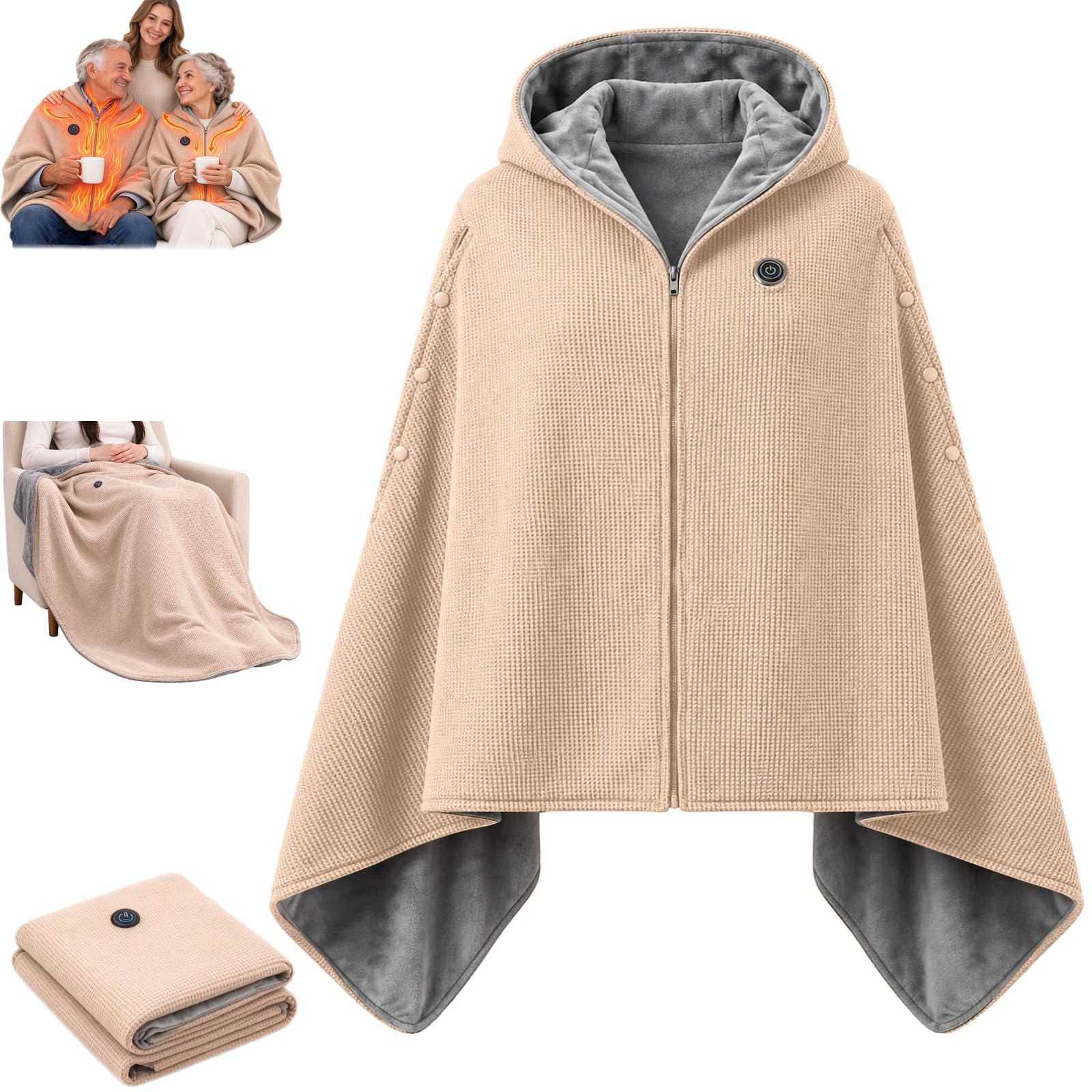 Heated Shawl Wearable Electric Blanket Zipper Heated Blanket Throw Cordless — image 1