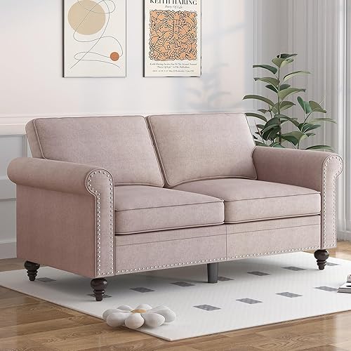 Miniatura 7 de CECER Juego de sofá de 3 piezas para sala de estar, juego de sofá de tela de lino con ribete de cabeza de clavo, moderno sofá modular tapizado de 6