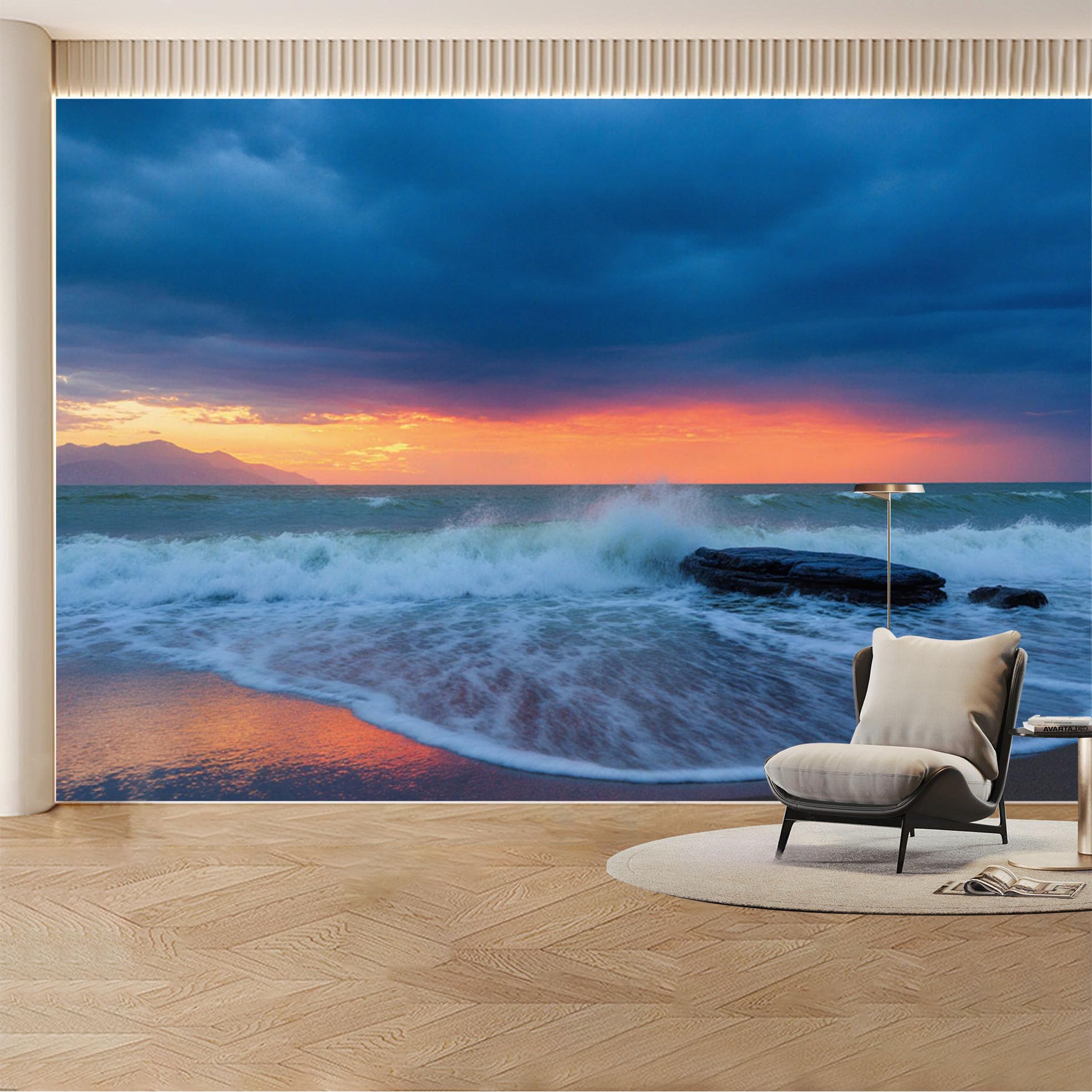Custom Wall Mural Wallpaper Ocean Wave， Landscape Nature 3D Effect Wall Decor Removable SelfAdhesive Large Photo for Living Room， Bedroom， Office
