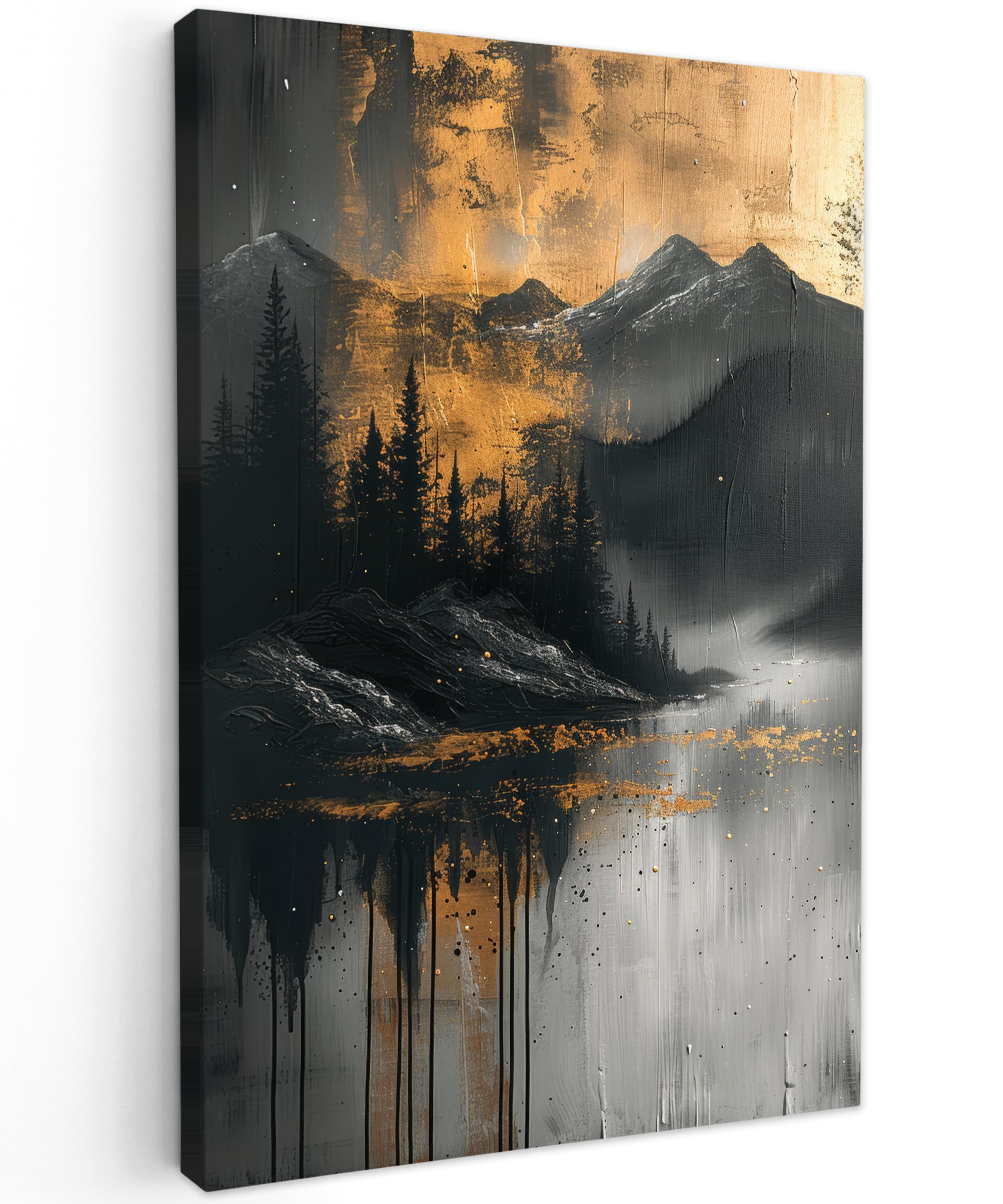 MuchoWow© Canvas Wall Art 31"x47" / 80x120 cm Home Decor Paintings for Living Room Decorations Gifts Hallway Modern - Forest - Gold - Black - Nature — image 1