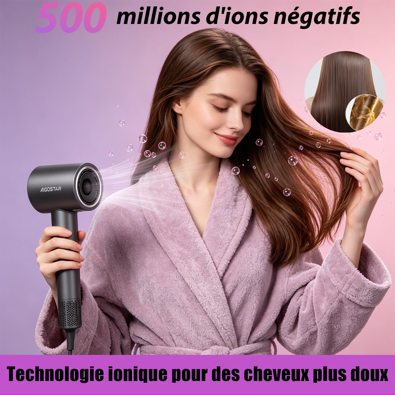 Aigostar Sèche-cheveux Ionique Professionnel avec Diffuseur Magnétique