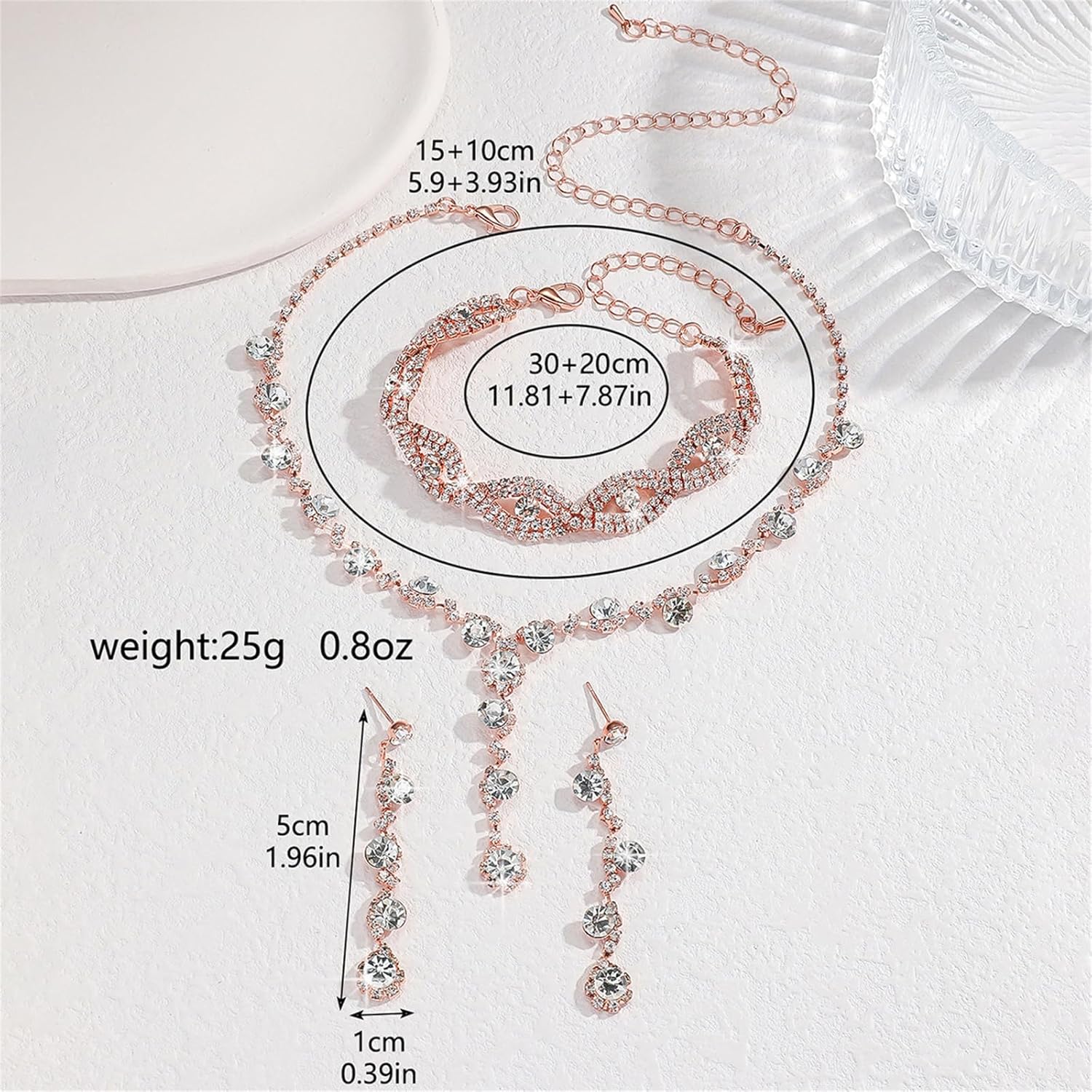 Prom Sets for Brides Bridesmaid Elegant Wedding Earrings Necklace Bracelet Sets Formal Costume for Women - Image 6