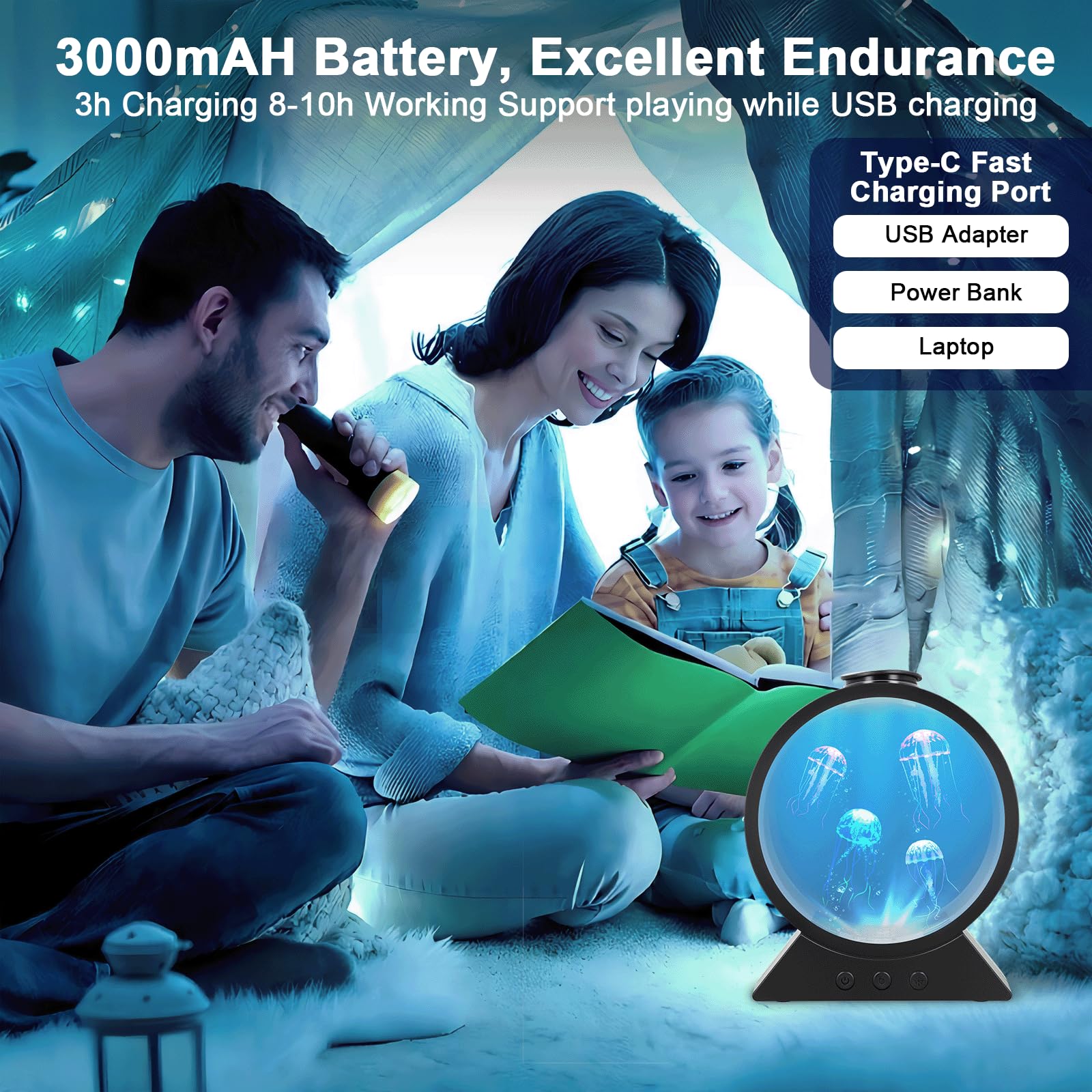 LED-lamp met motief: kwallen, van Lightahead, fantasie, rond, sfeerlicht, kleurverandering met 5 kleuren, woondecoratie, cadeau