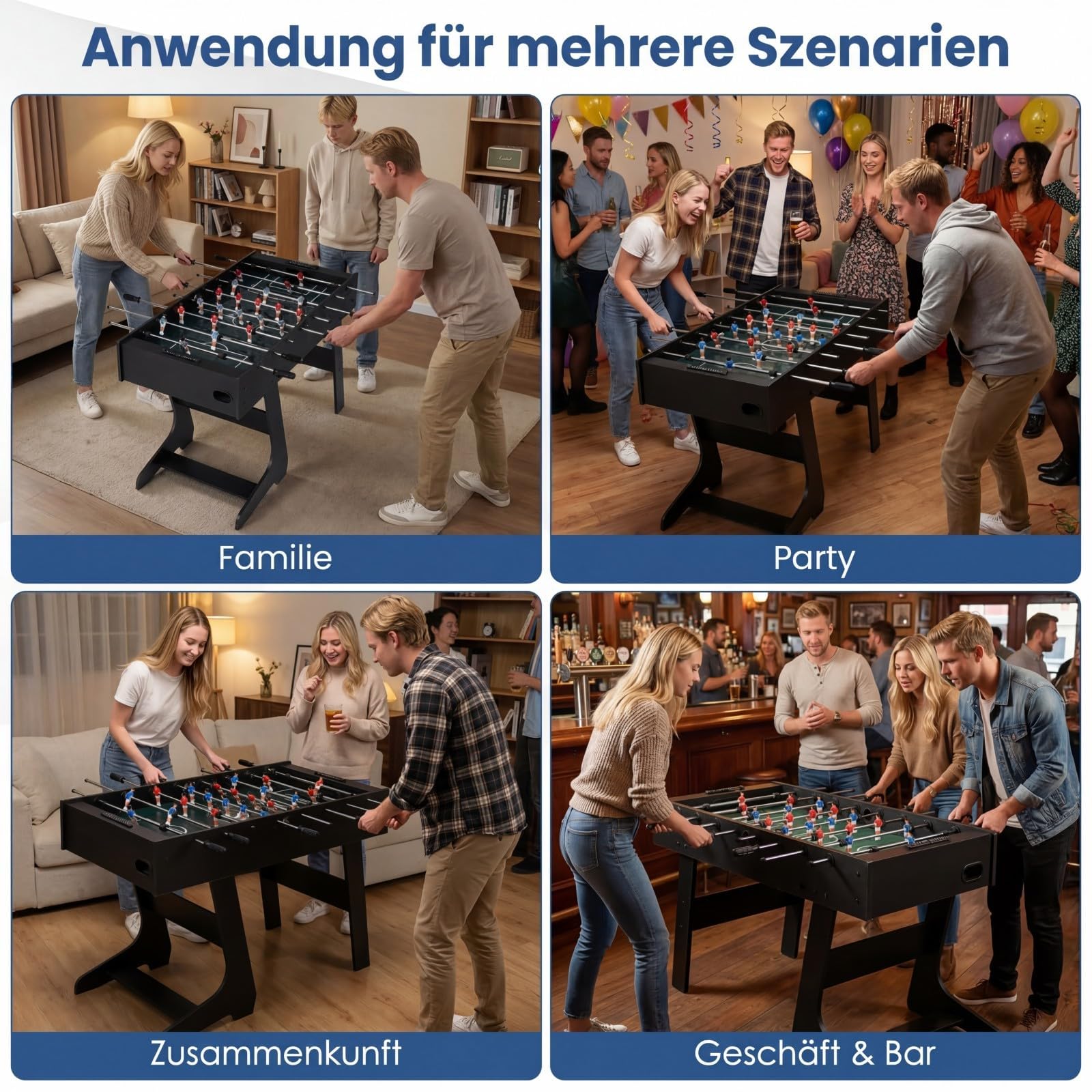 COSTWAY Tischkicker klappbar für 2-4 Spieler, 120 cm Kickertisch mit 22 Spielfiguren, Bällen & 2 Punktezähler, Tischfußball platzsparend Holz, Profi Tischfussball für Kinder & Erwachsene